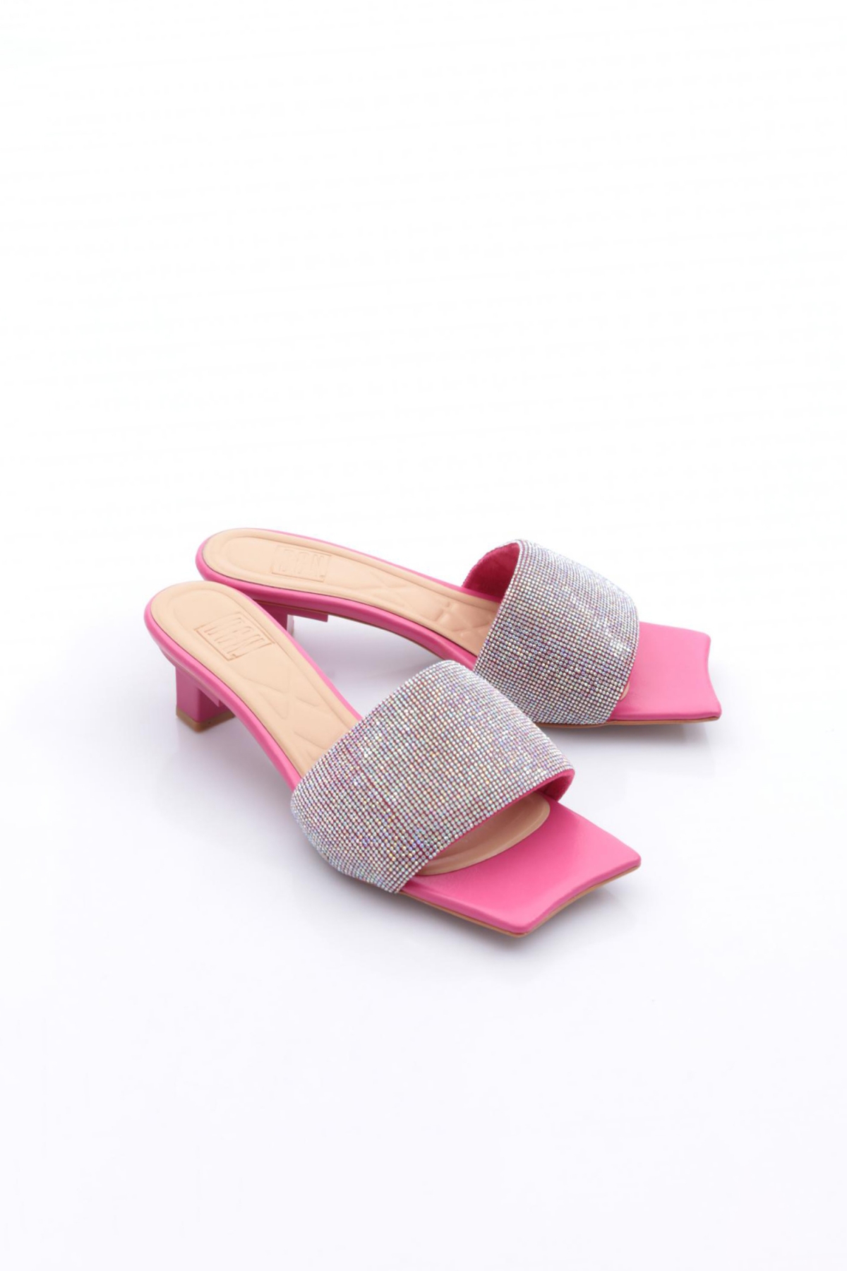 8011 Kadin Silver Taşli Kisa Topuklu Terlik - Görsel 3