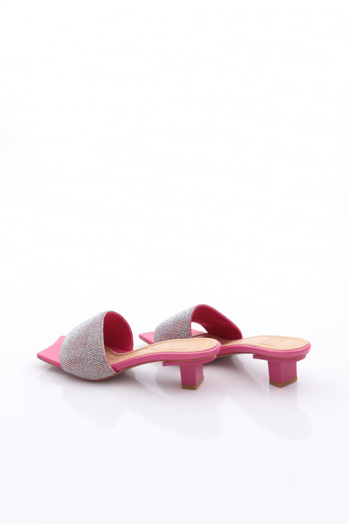 8011 Kadin Silver Taşli Kisa Topuklu Terlik - Görsel 4