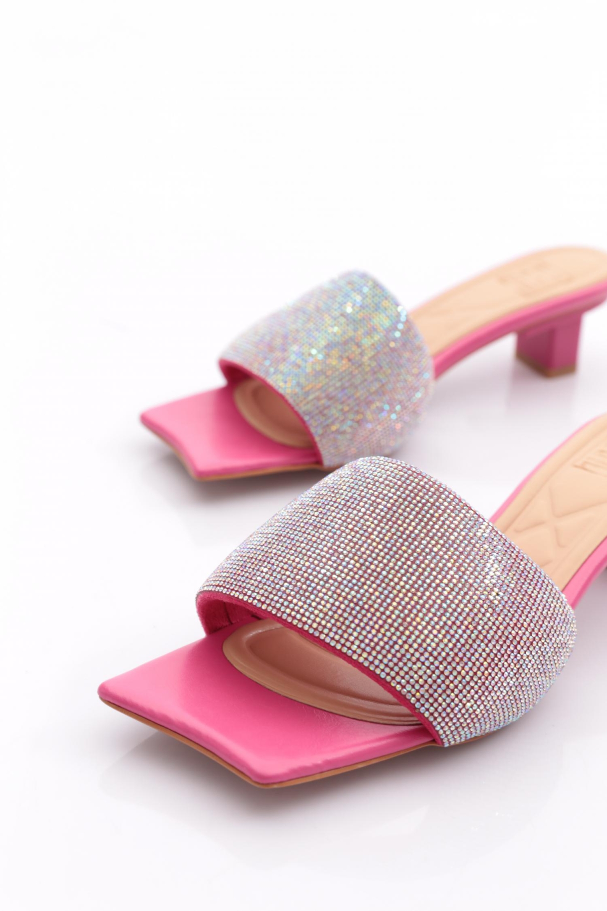 8011 Kadin Silver Taşli Kisa Topuklu Terlik - Görsel 5