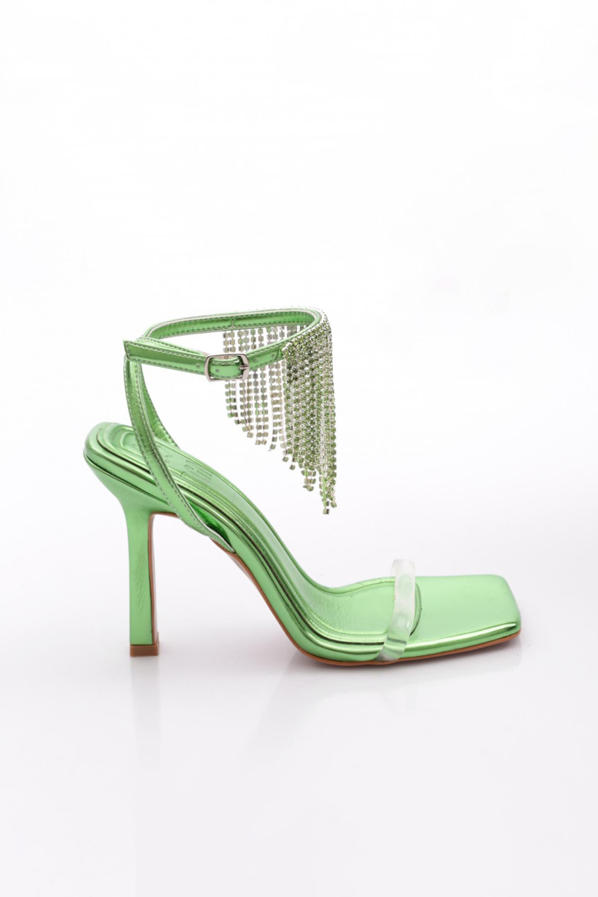 2042 Kadin Bilekten Bağlama Taş Püsküllü Topuklu Ayakkabi - Görsel 2