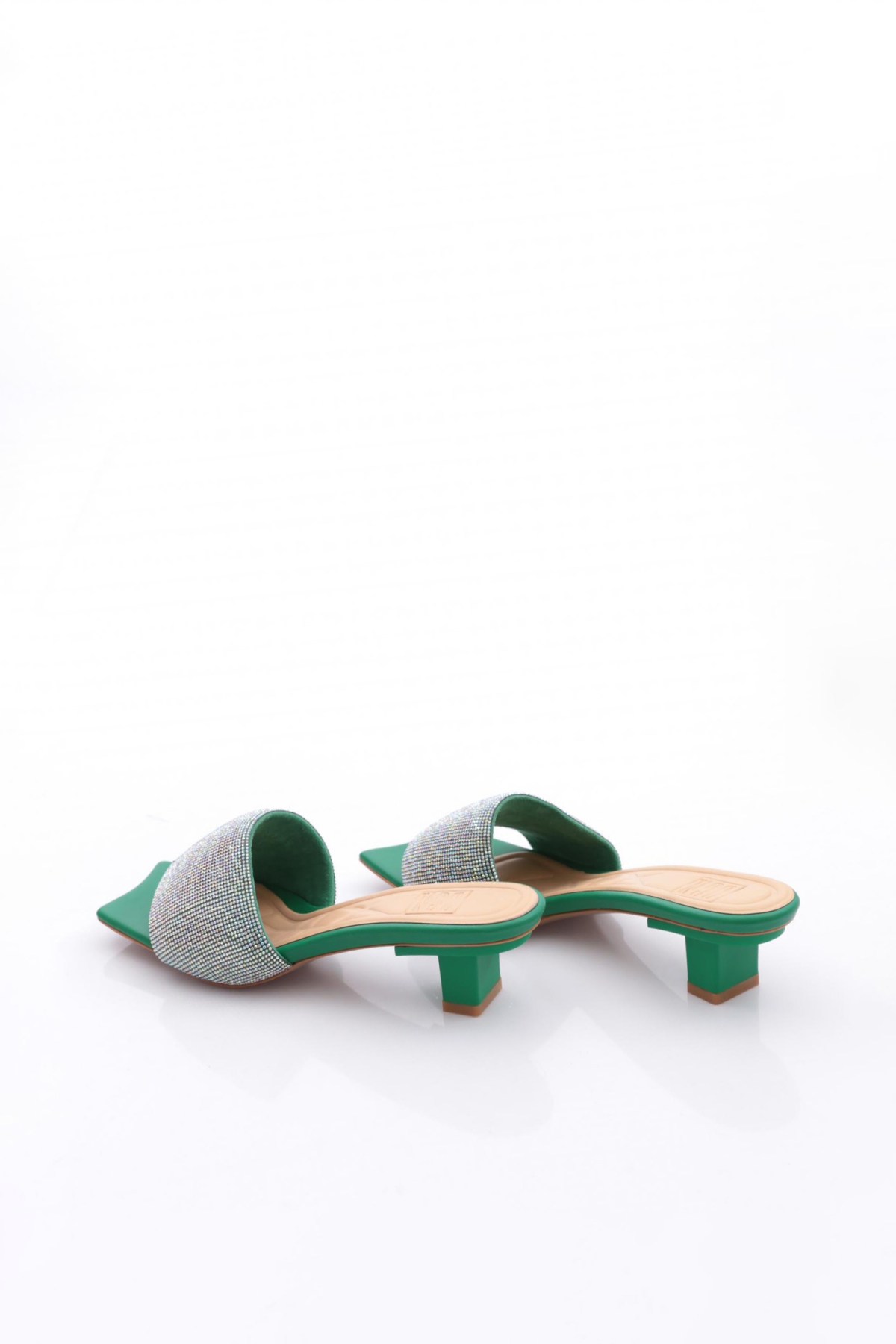 8011 Kadin Silver Taşli Kisa Topuklu Terlik - Görsel 4