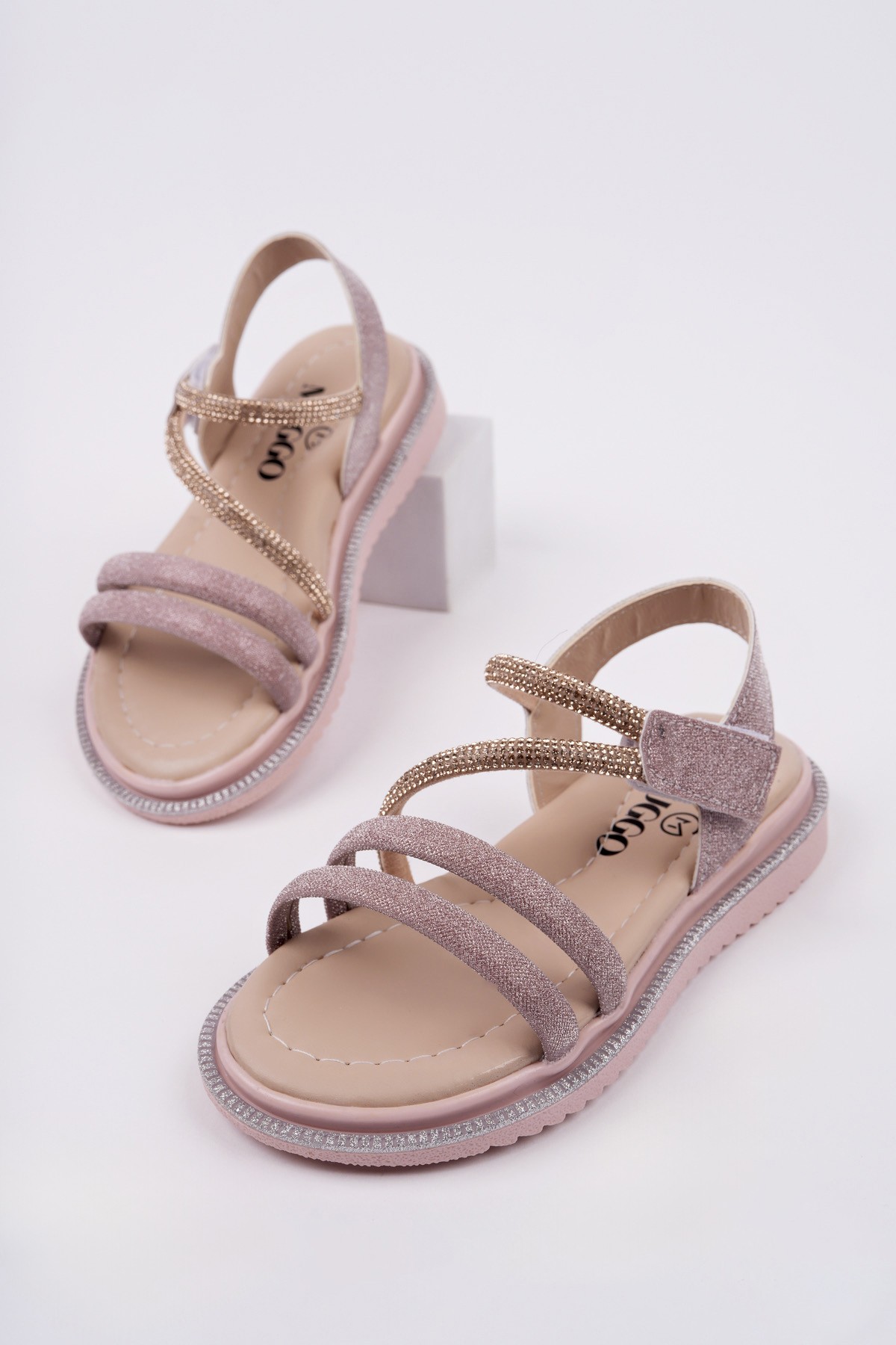 MQUEEN Cırtlı ve Simli Günlük Kız Çocuk Sandalet - Görsel 3