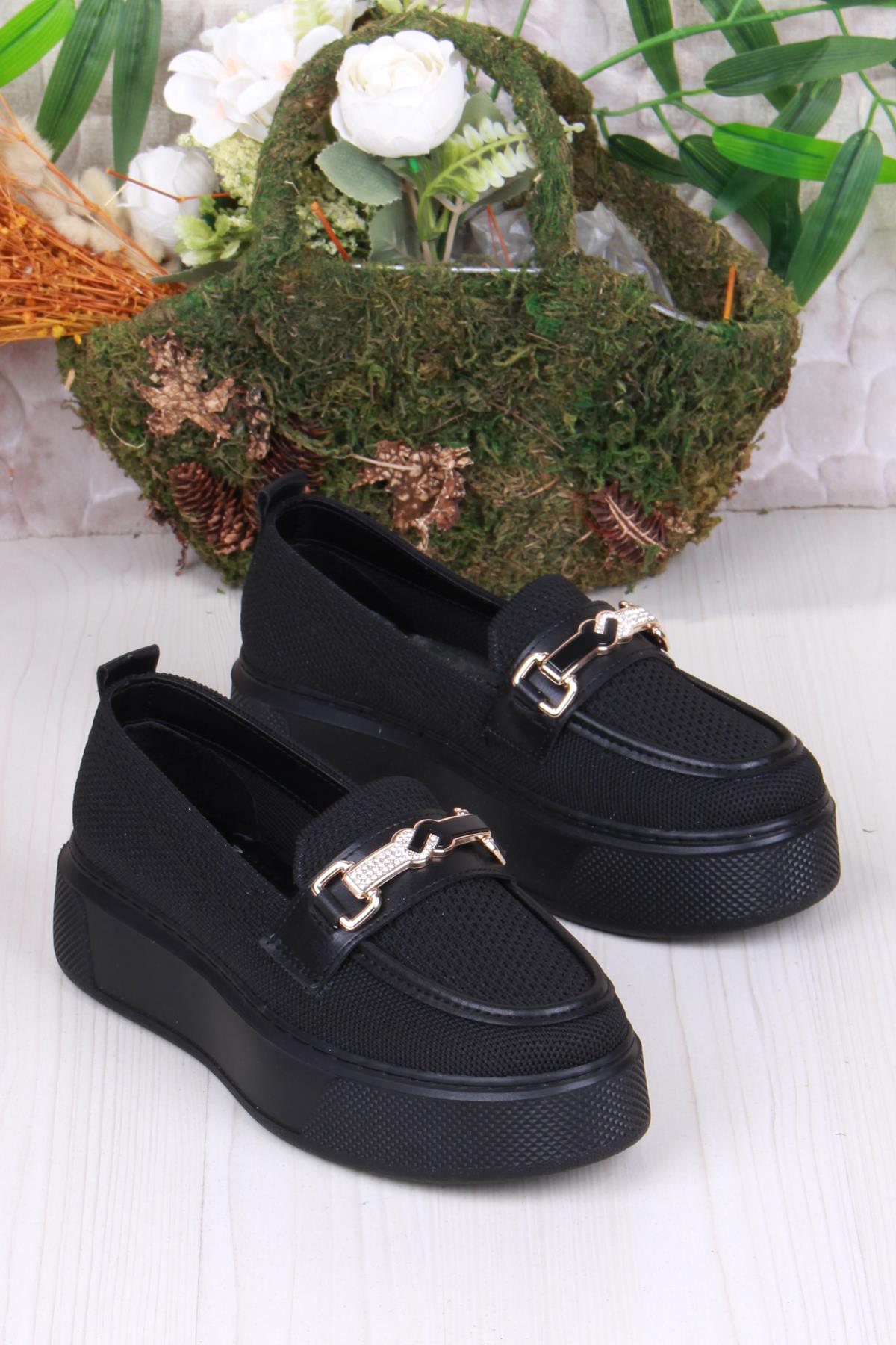 346101 Triko Toka Detaylı Kalın Taban Rahat Loafer Kadın Ayakkabı - Görsel 3