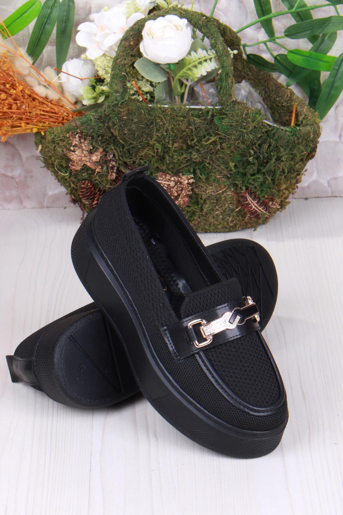 346101 Triko Toka Detaylı Kalın Taban Rahat Loafer Kadın Ayakkabı - Görsel 5