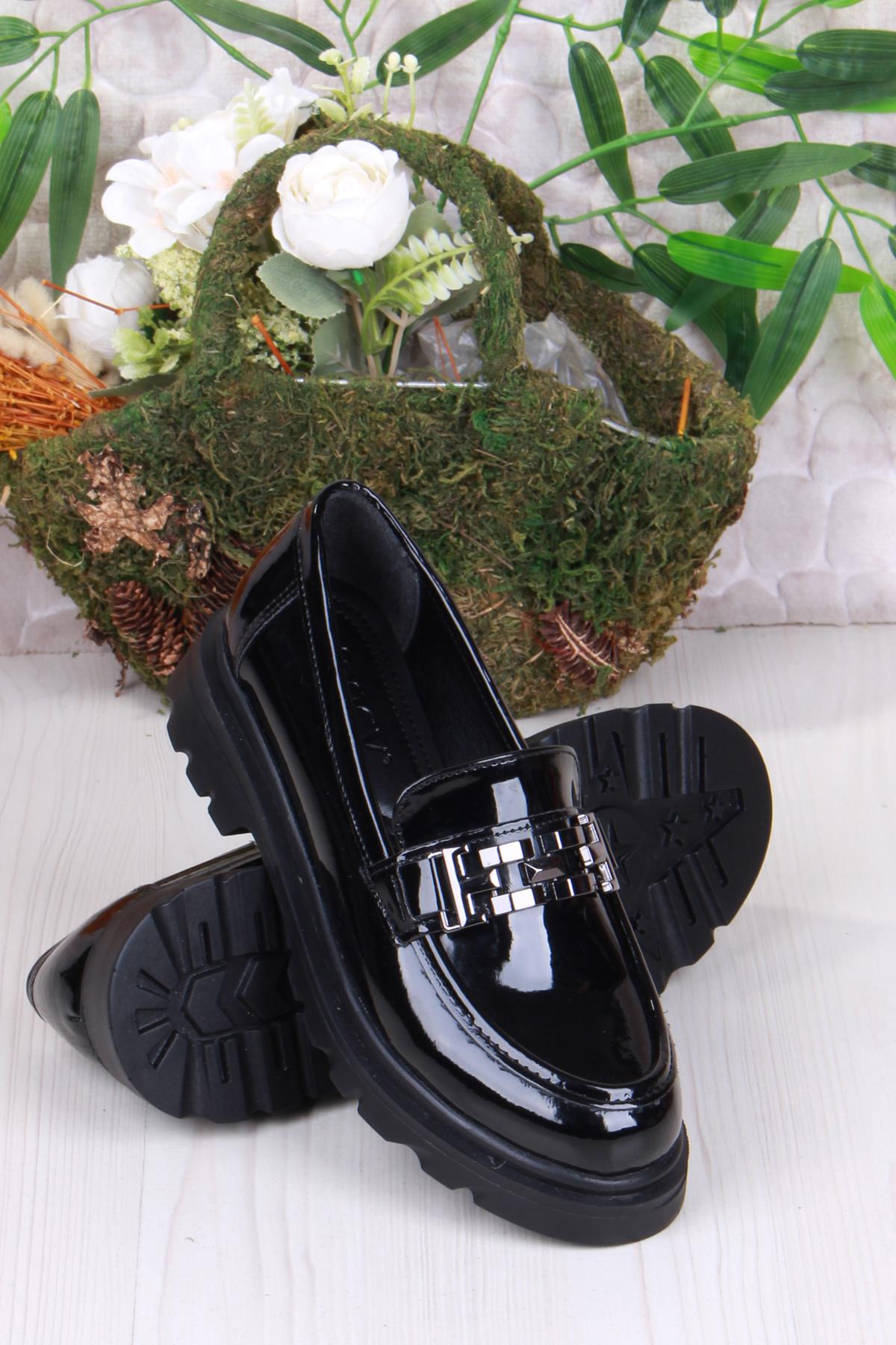 35801 Siyah Rugan Toka Detaylı Rahat Loafer Kadın Ayakkabı - Görsel 5