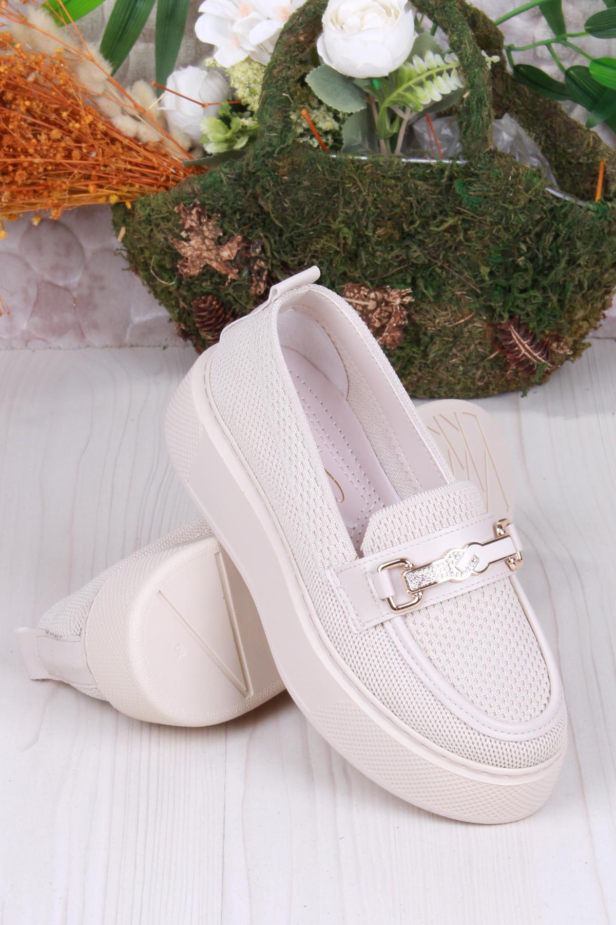 346101 Triko Toka Detaylı Kalın Taban Rahat Loafer Kadın Ayakkabı - Görsel 5