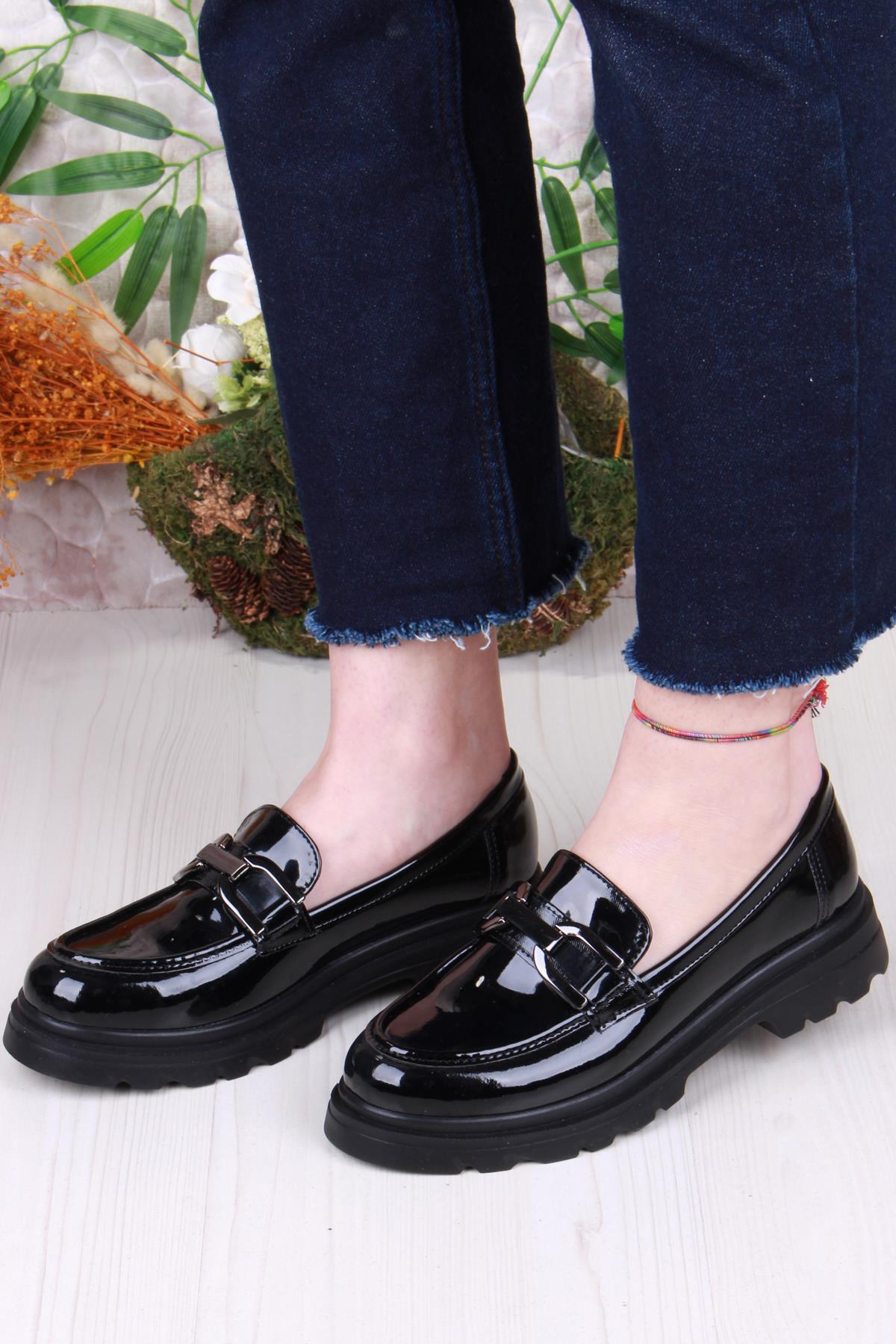 35810 Siyah Rugan Toka Detaylı Rahat Loafer Kadın Ayakkabı - Görsel 2