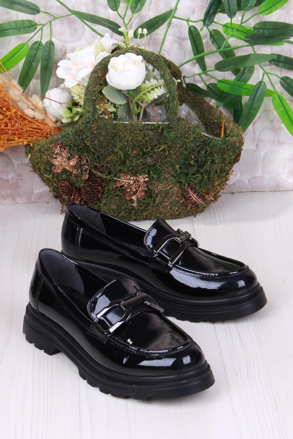 35810 Siyah Rugan Toka Detaylı Rahat Loafer Kadın Ayakkabı - Görsel 3