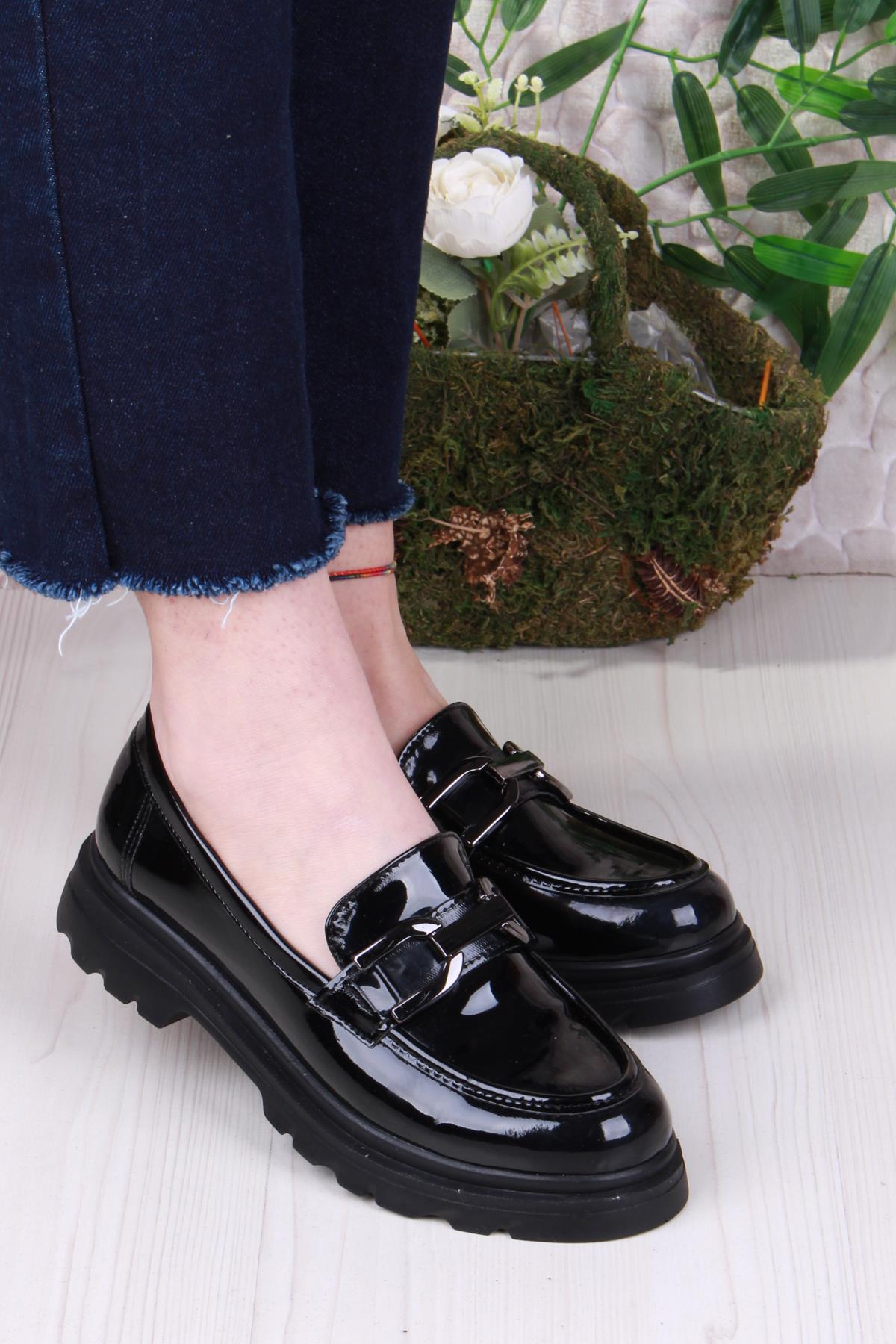 35810 Siyah Rugan Toka Detaylı Rahat Loafer Kadın Ayakkabı - Görsel 4