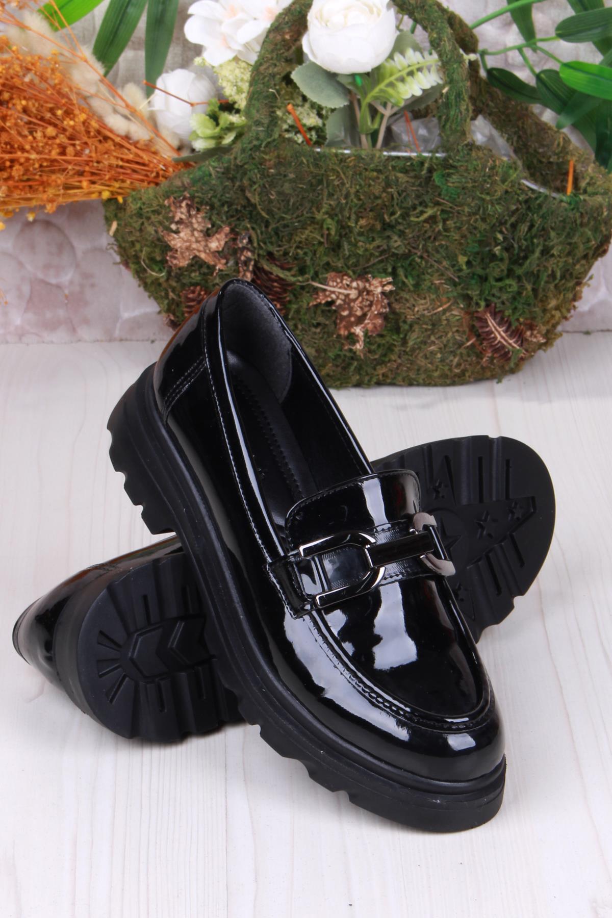 35810 Siyah Rugan Toka Detaylı Rahat Loafer Kadın Ayakkabı - Görsel 5