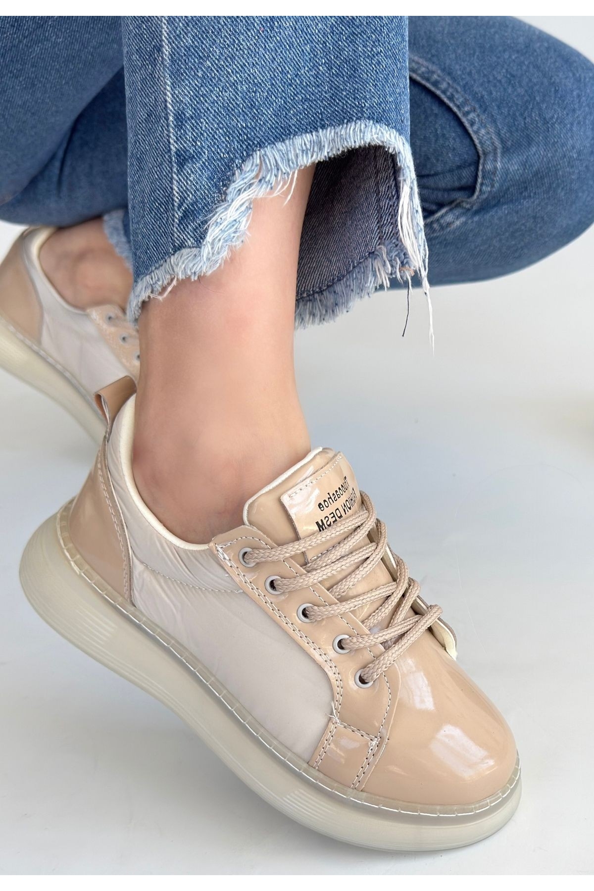 Bej Rugan Bağcıklı Kadın Spor Ayakkabı - Görsel 3