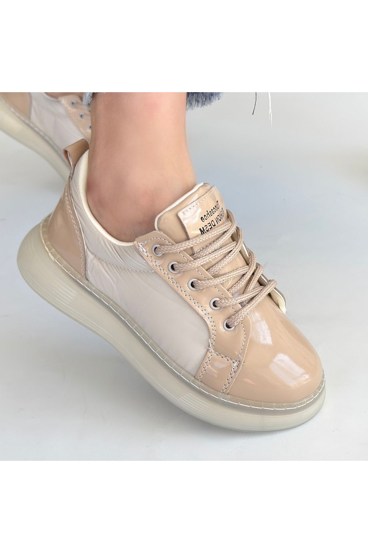 Bej Rugan Bağcıklı Kadın Spor Ayakkabı - Görsel 5