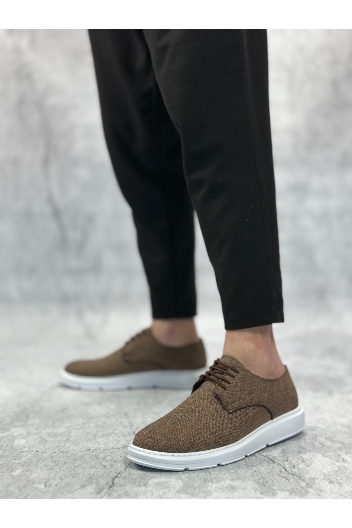Bağcıklı Keten Casual Erkek Ayakkabı KAHVE (BEYAZ TABAN) - Görsel 3