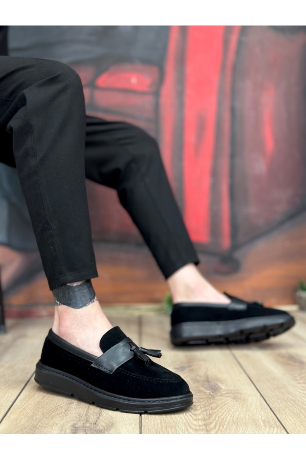 Bağcıksız Püsküllü Erkek Ayakkabı SİYAH SÜET (SİYAH TABAN) - Görsel 3