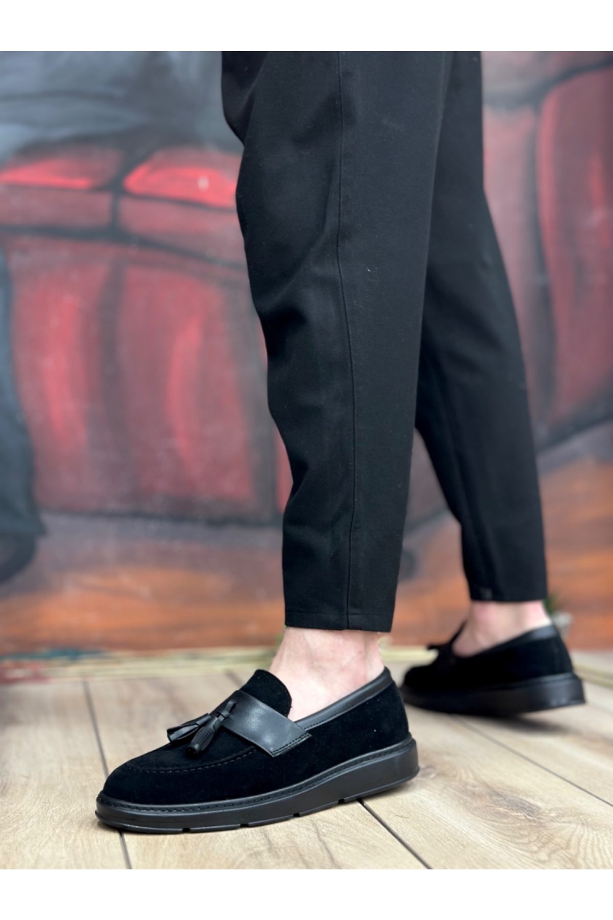 Bağcıksız Püsküllü Erkek Ayakkabı SİYAH SÜET (SİYAH TABAN) - Görsel 4