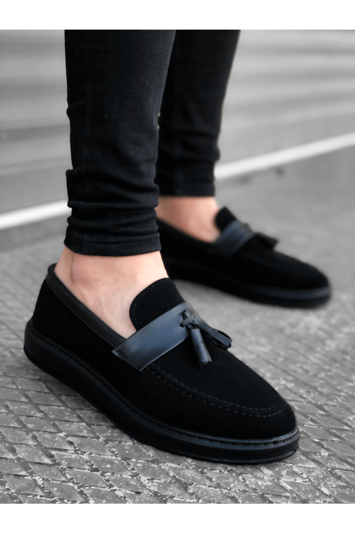 Bağcıksız Püsküllü Erkek Ayakkabı SİYAH SÜET (SİYAH TABAN) - Görsel 6