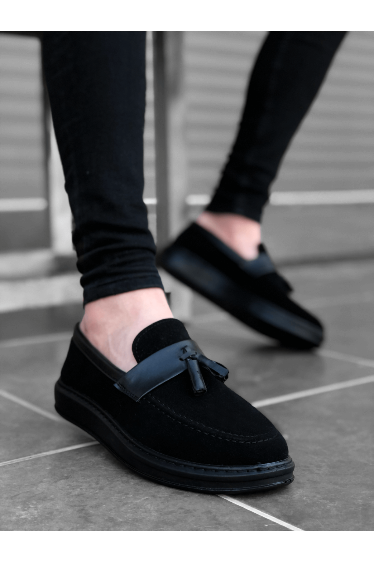 Bağcıksız Püsküllü Erkek Ayakkabı SİYAH SÜET (SİYAH TABAN) - Görsel 7