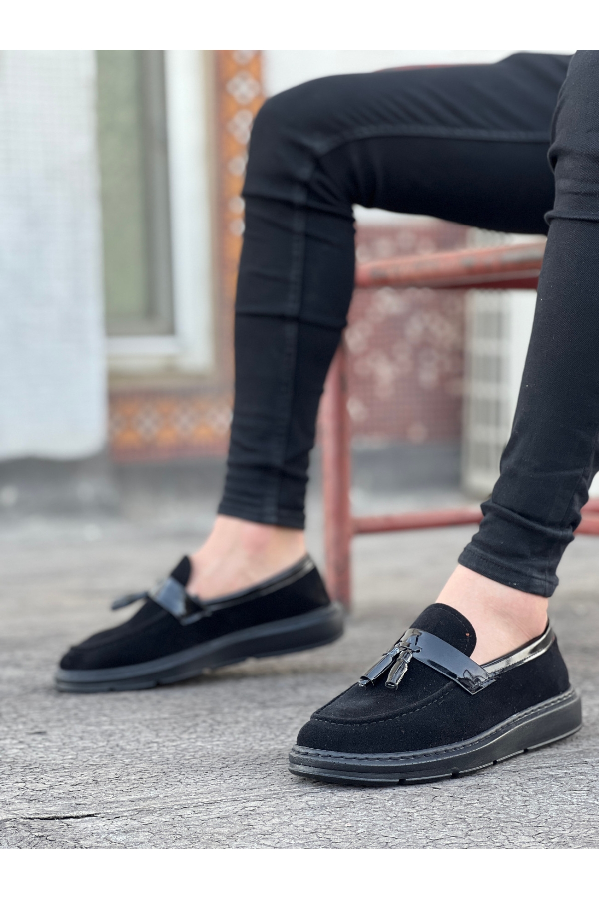 Bağcıksız Püsküllü Erkek Ayakkabı SİYAH SÜET (SİYAH TABAN) - Görsel 2