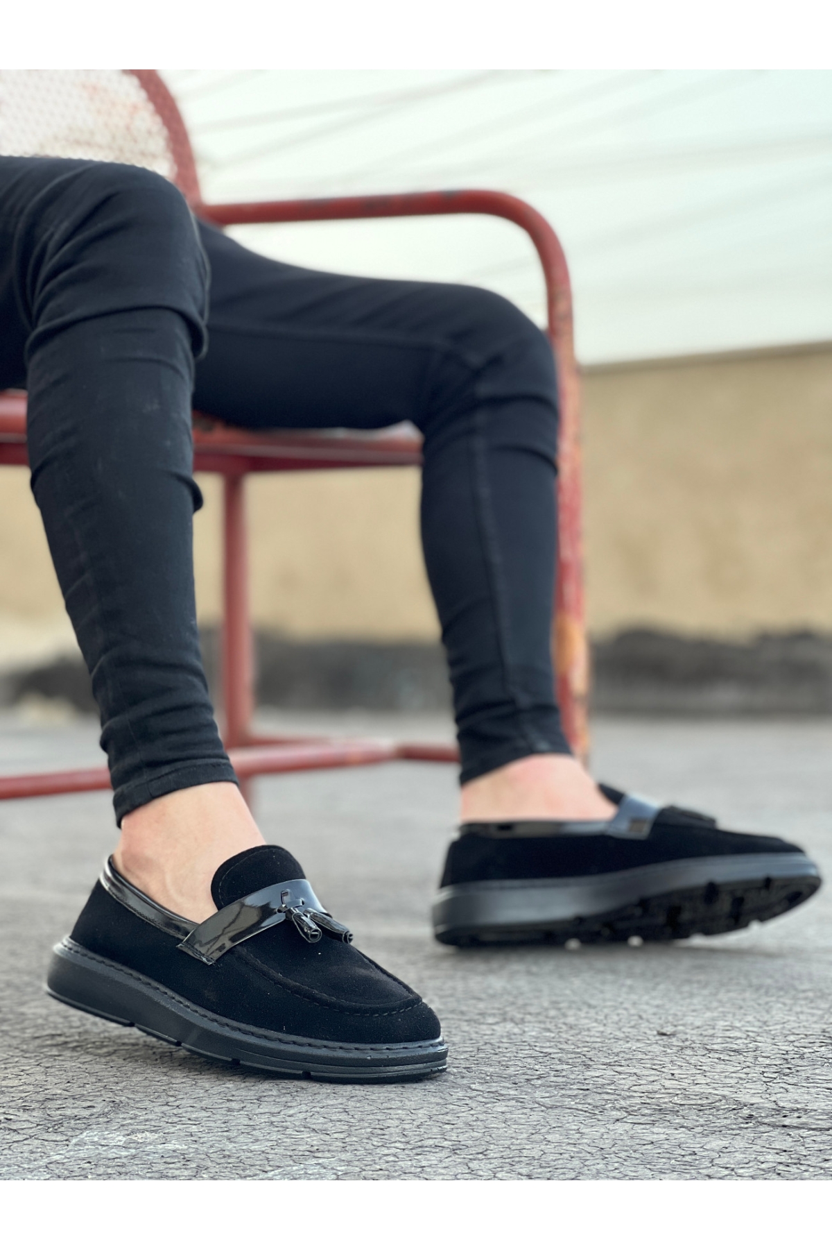 Bağcıksız Püsküllü Erkek Ayakkabı SİYAH SÜET (SİYAH TABAN) - Görsel 3