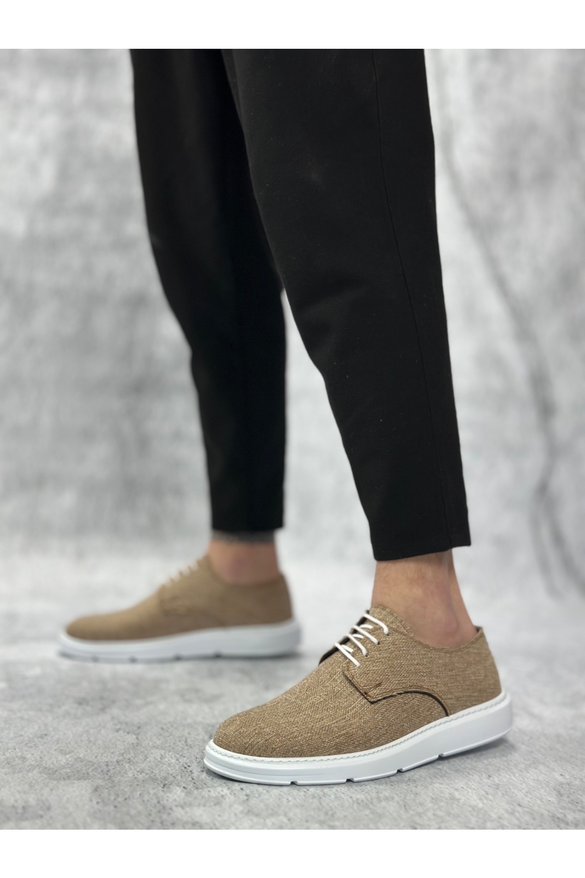 Bağcıklı Keten Casual Erkek Ayakkabı HARDAL (BEYAZ TABAN) - Görsel 2