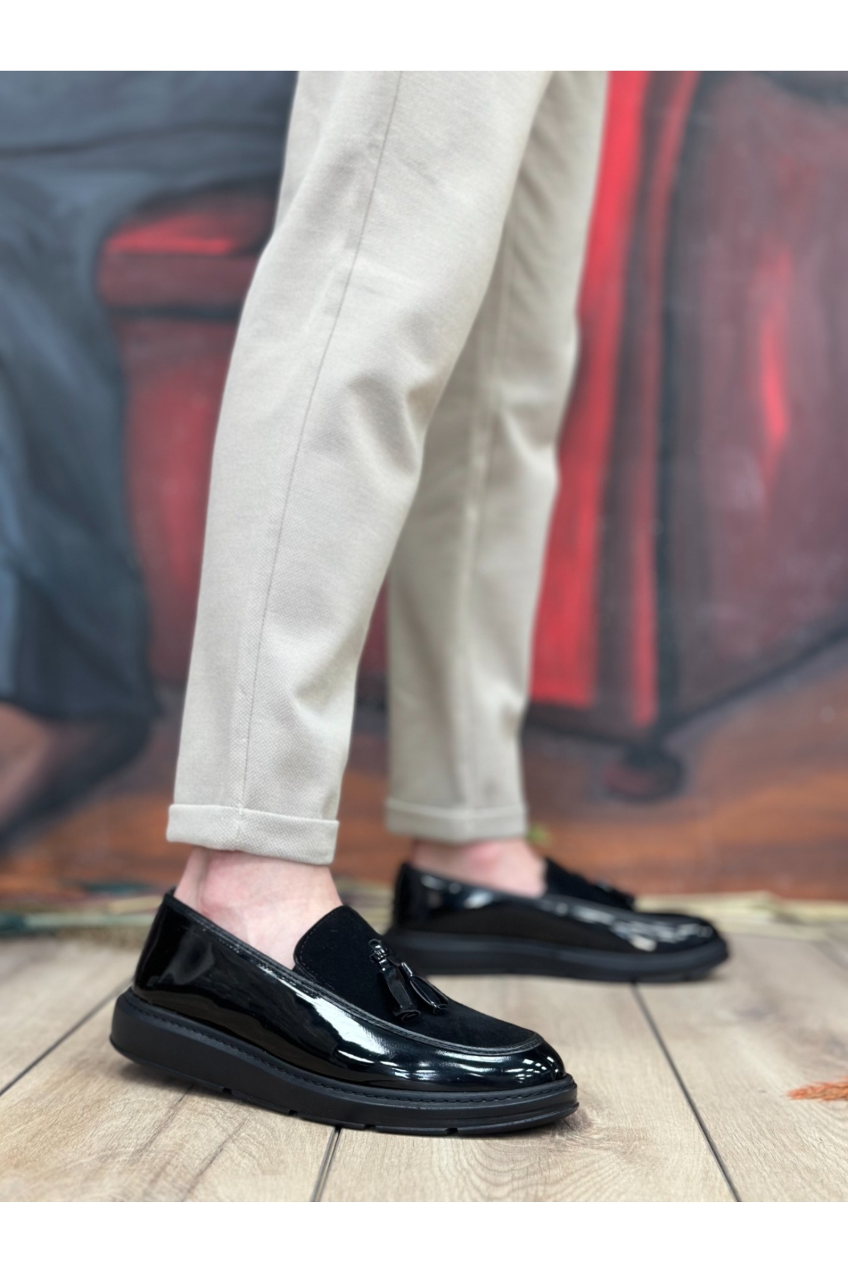 Bağcıksız Püsküllü Erkek Ayakkabı SİYAH RUGAN (SİYAH TABAN) - Görsel 2