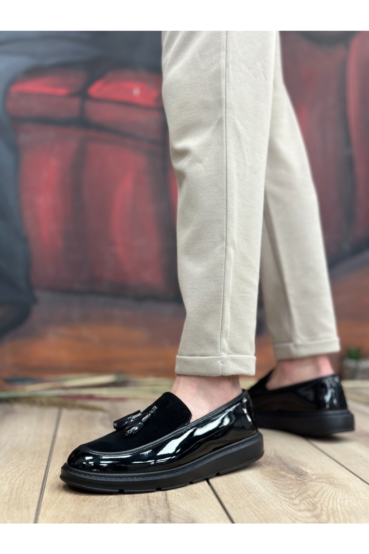 Bağcıksız Püsküllü Erkek Ayakkabı SİYAH RUGAN (SİYAH TABAN) - Görsel 3