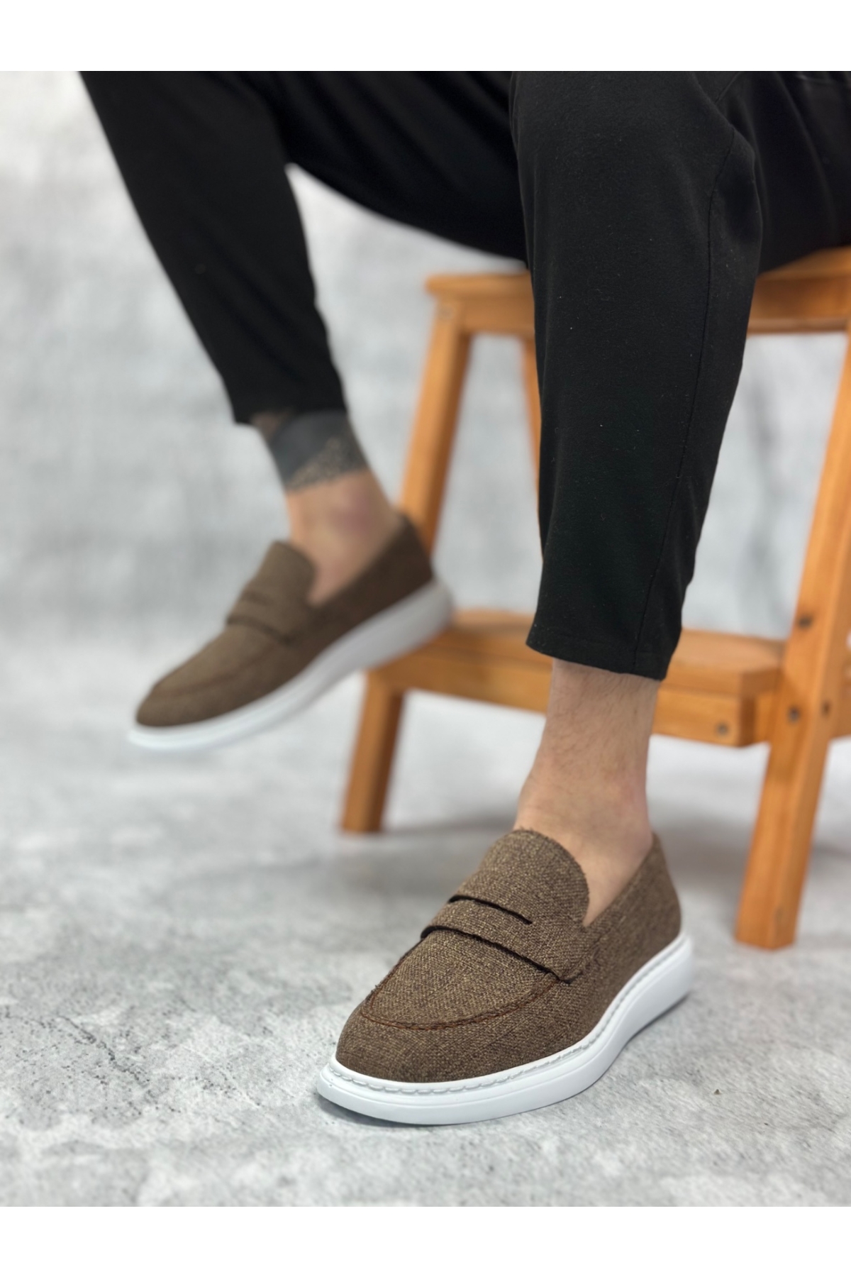 Bağcıksız Keten Erkek Ayakkabı KAHVE - Görsel 2