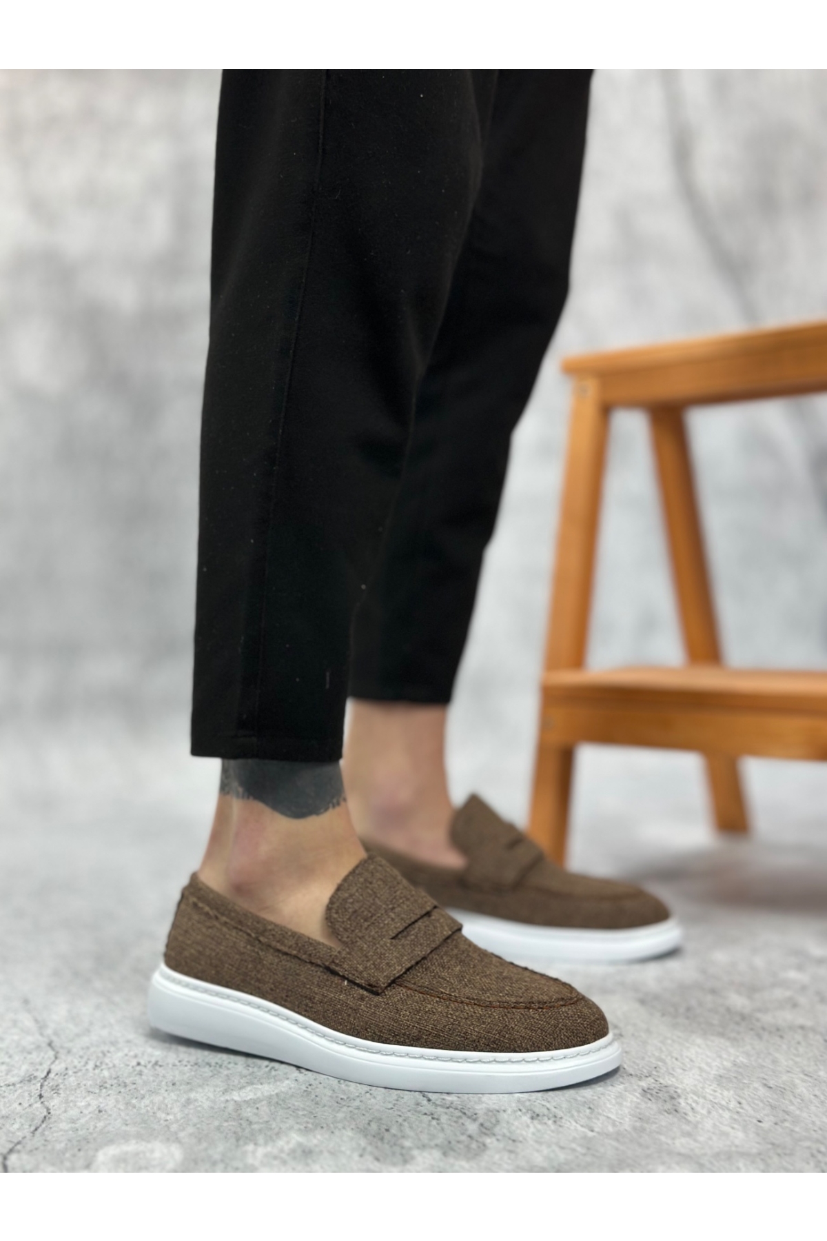 Bağcıksız Keten Erkek Ayakkabı KAHVE - Görsel 3
