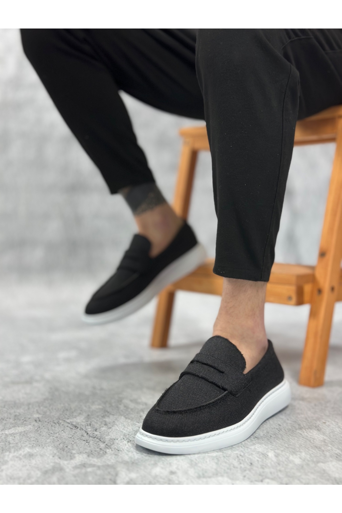 Bağcıksız Keten Erkek Ayakkabı SİYAH - Görsel 2