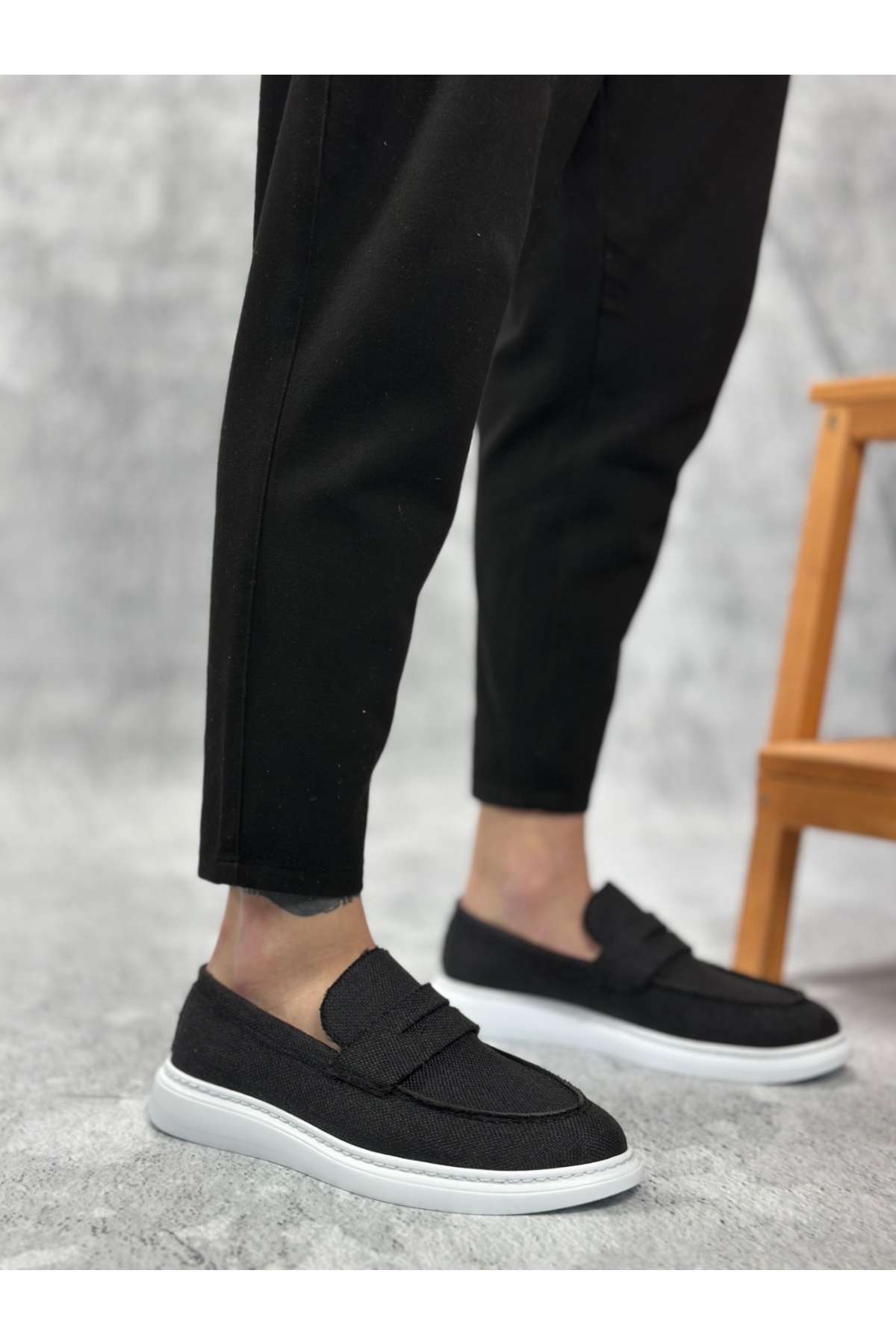 Bağcıksız Keten Erkek Ayakkabı SİYAH - Görsel 3