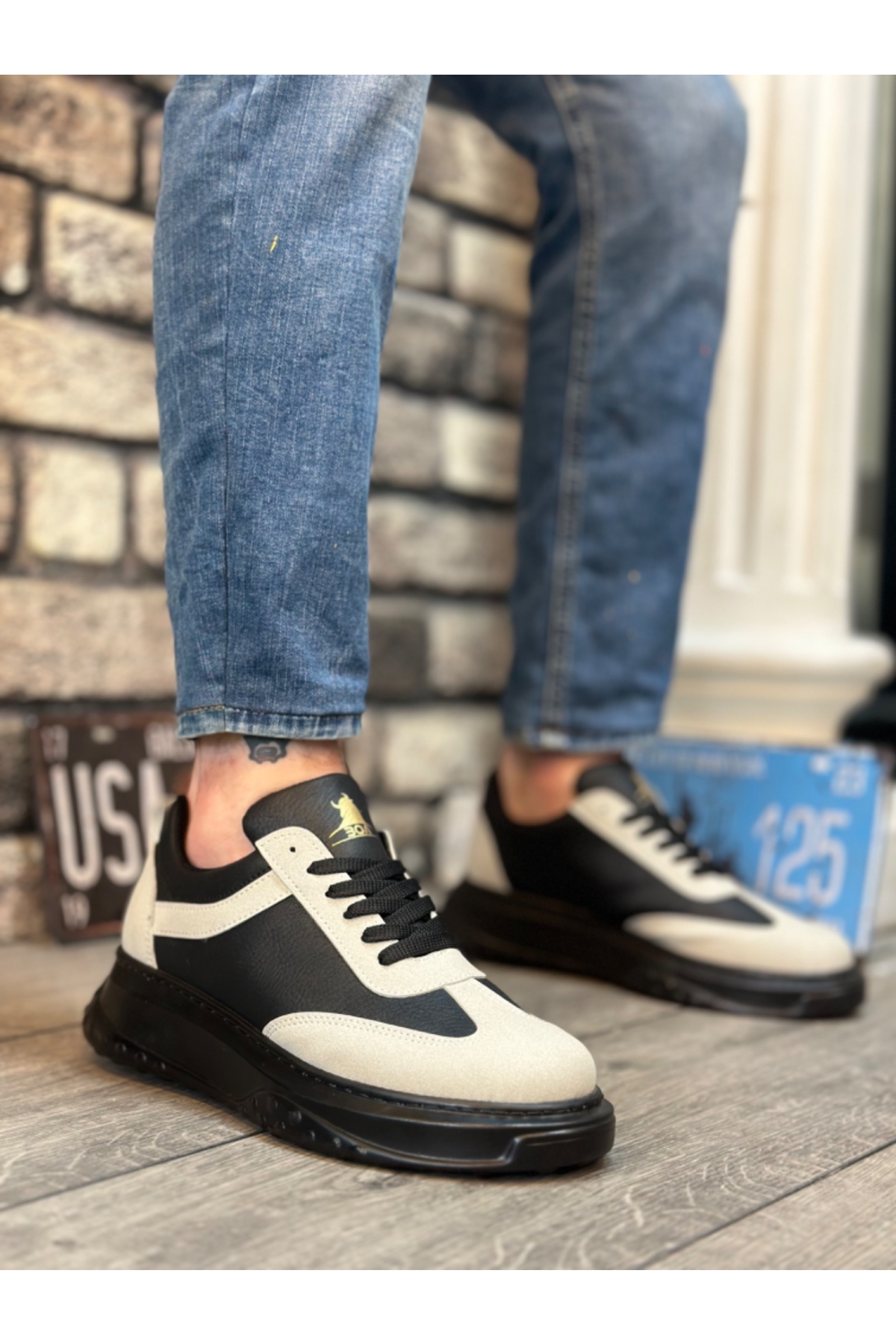 Bağcıklı Erkek Spor Ayakkabı GRİ SİYAH (SİYAH TABAN) - Görsel 2
