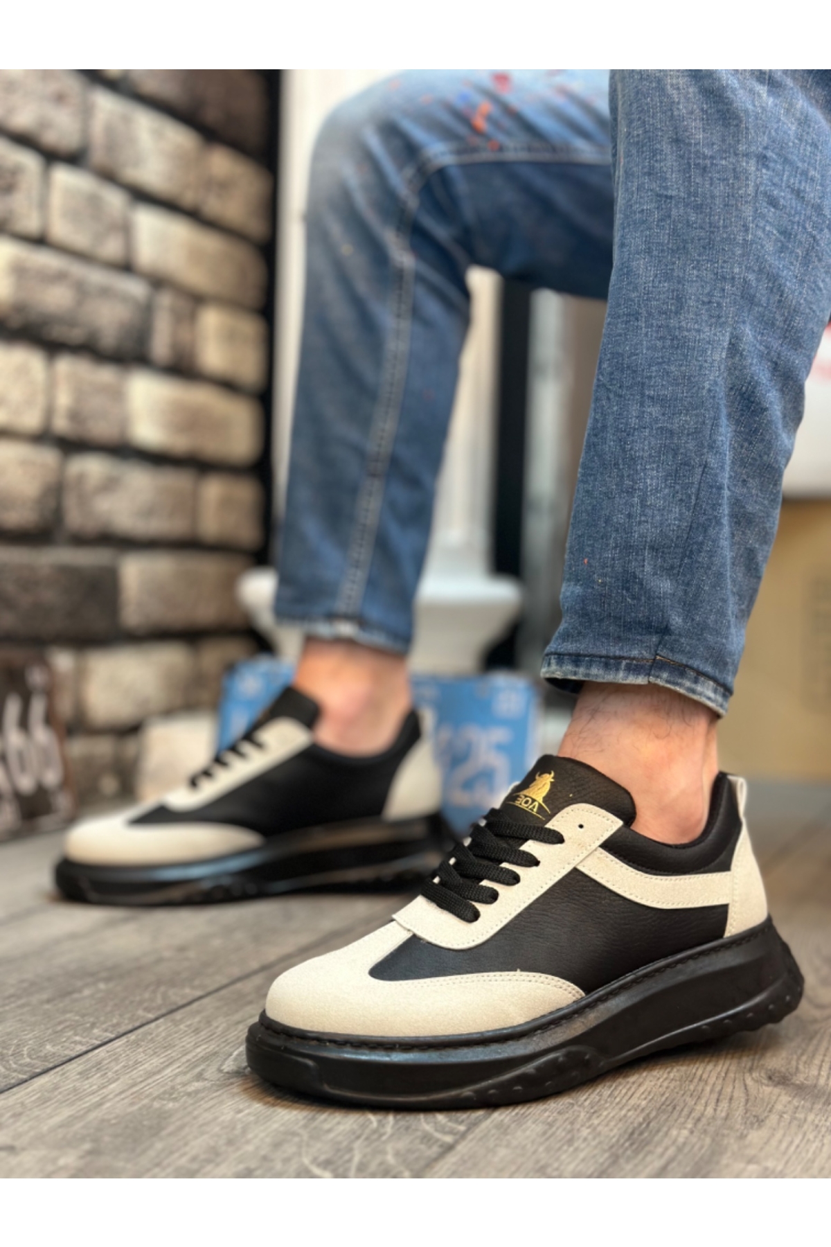 Bağcıklı Erkek Spor Ayakkabı GRİ SİYAH (SİYAH TABAN) - Görsel 3