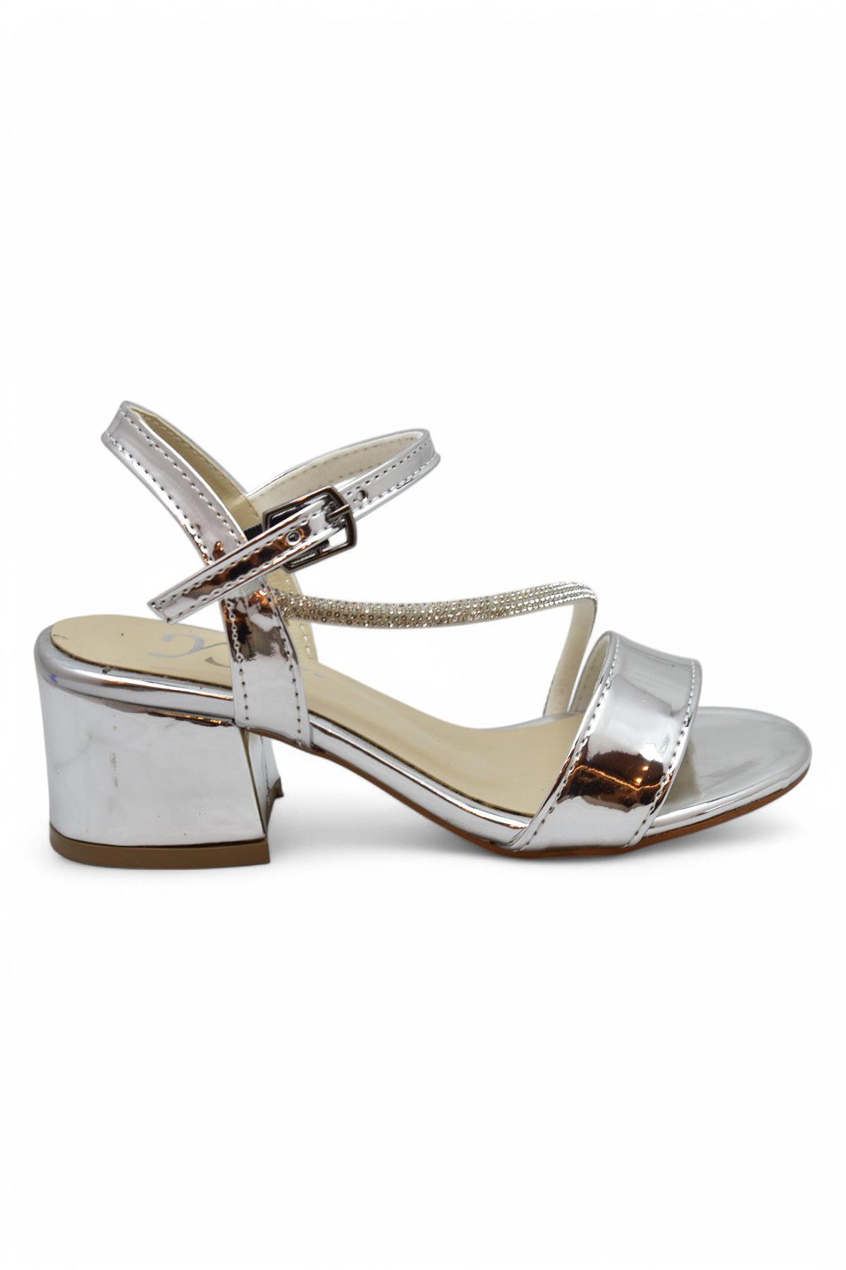 387 Abiye Kız Çocuk Topuklu Ayakkabı Kız Çocuk Nişan Abiye Ayakkabı Açık Çocuk Sandalet - Görsel 2