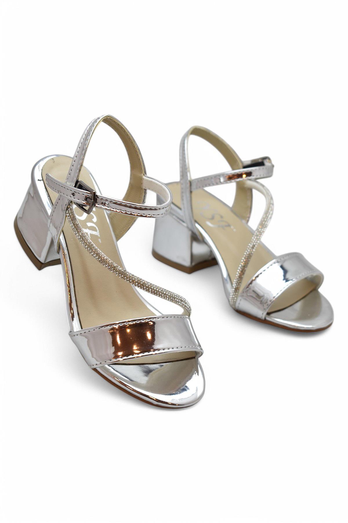 387 Abiye Kız Çocuk Topuklu Ayakkabı Kız Çocuk Nişan Abiye Ayakkabı Açık Çocuk Sandalet - Görsel 3