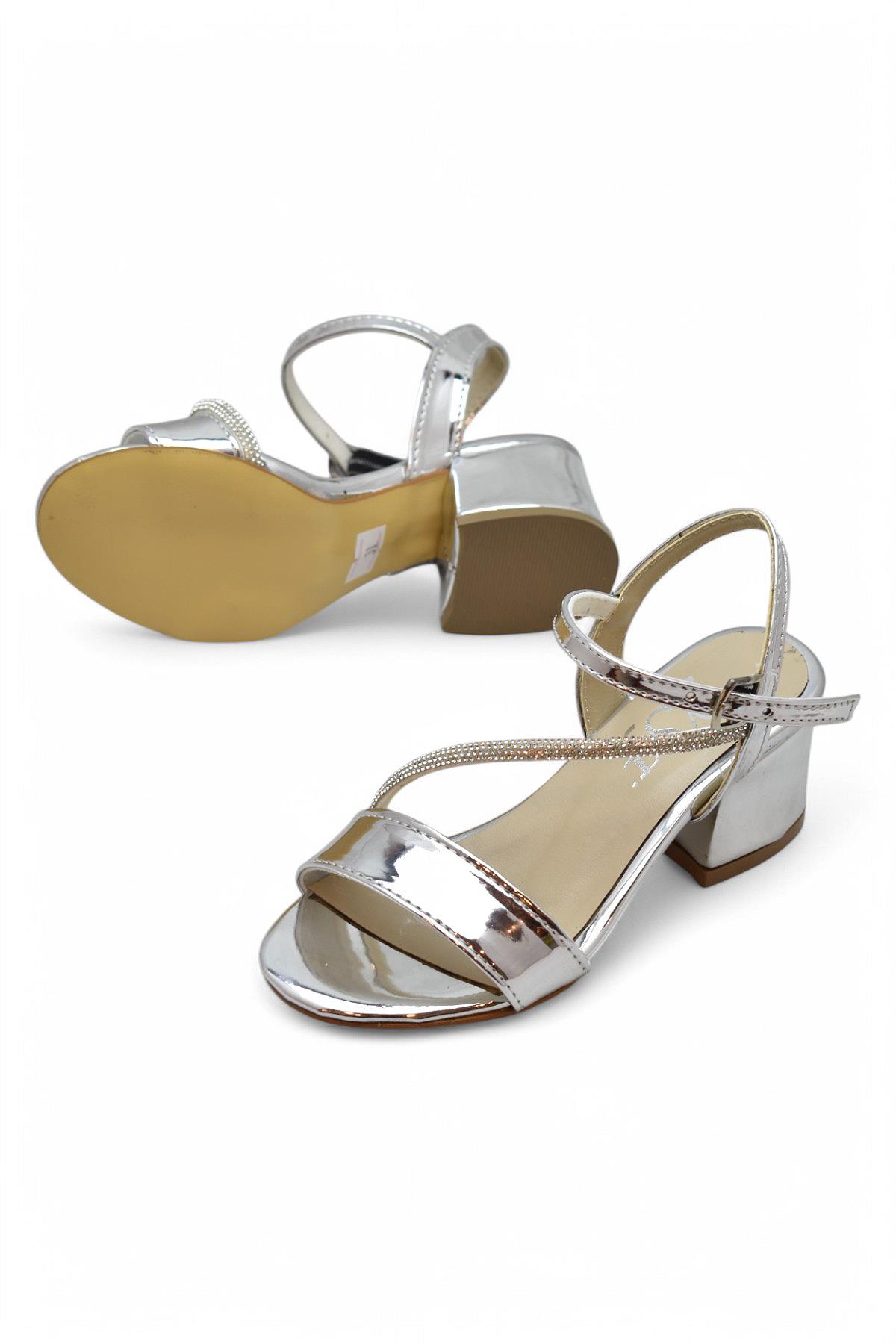 387 Abiye Kız Çocuk Topuklu Ayakkabı Kız Çocuk Nişan Abiye Ayakkabı Açık Çocuk Sandalet - Görsel 5