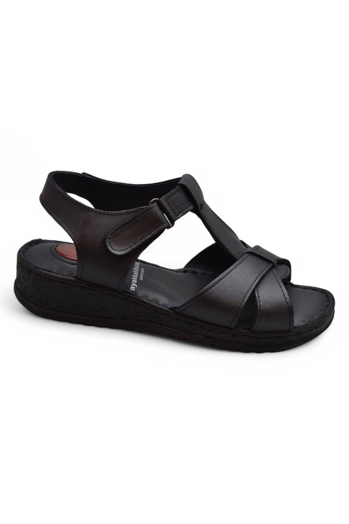 204 TAM ORTOPEDİK Hakiki Deri Kadın Sandalet Topuk Jel Taban Kadın Deri Sandalet - Görsel 2