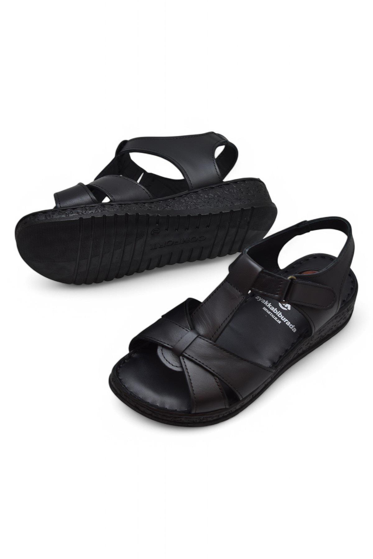 204 TAM ORTOPEDİK Hakiki Deri Kadın Sandalet Topuk Jel Taban Kadın Deri Sandalet - Görsel 4