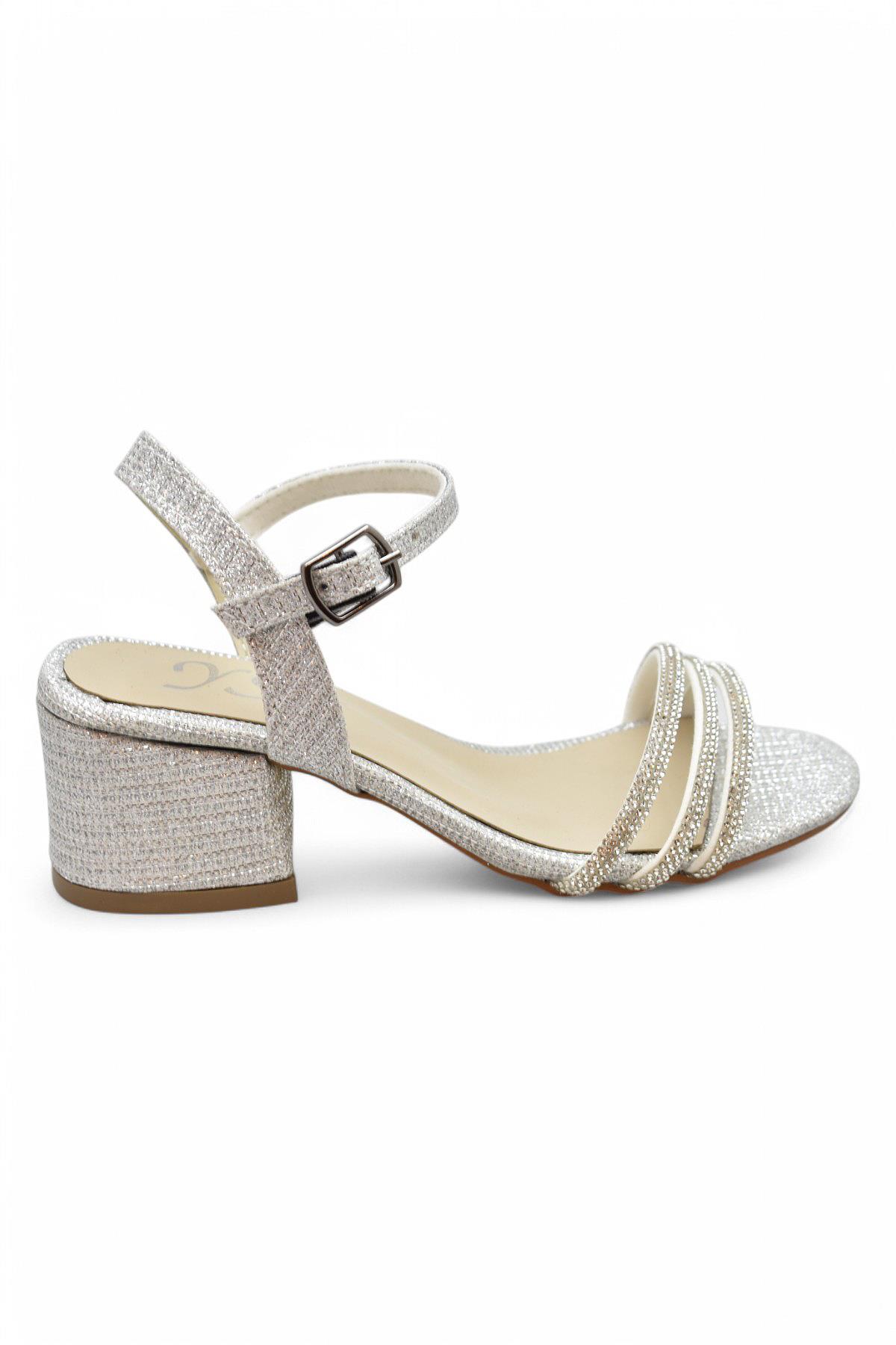 382 Abiye Kız Çocuk Topuklu Ayakkabı Kız Çocuk Nişan Abiye Ayakkabı Açık Çocuk Sandalet - Görsel 2