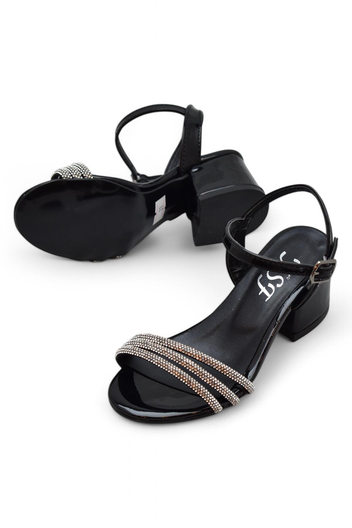 382 Abiye Kız Çocuk Topuklu Ayakkabı Kız Çocuk Nişan Abiye Ayakkabı Açık Çocuk Sandalet - Görsel 4