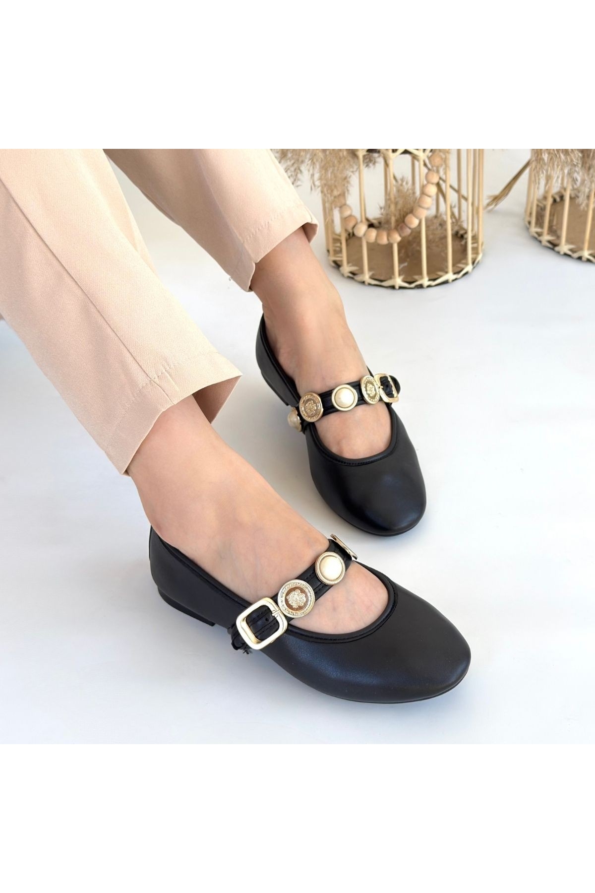 Siyah Suni Deri Kadın Babet Ayakkabı - Görsel 5