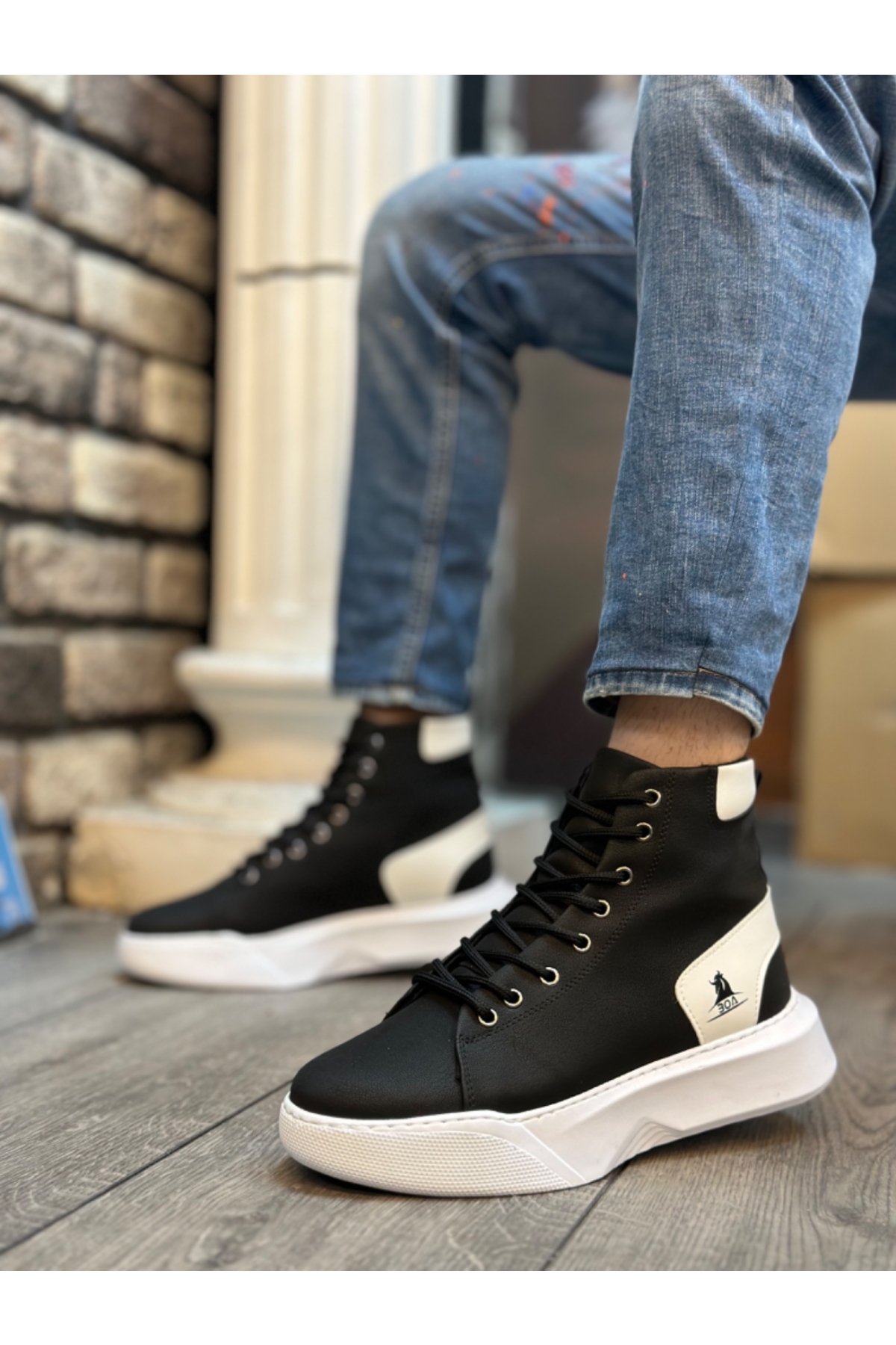 Bağcıklı Erkek Spor Bot SİYAH BEYAZ (BEYAZ TABAN) - Görsel 3