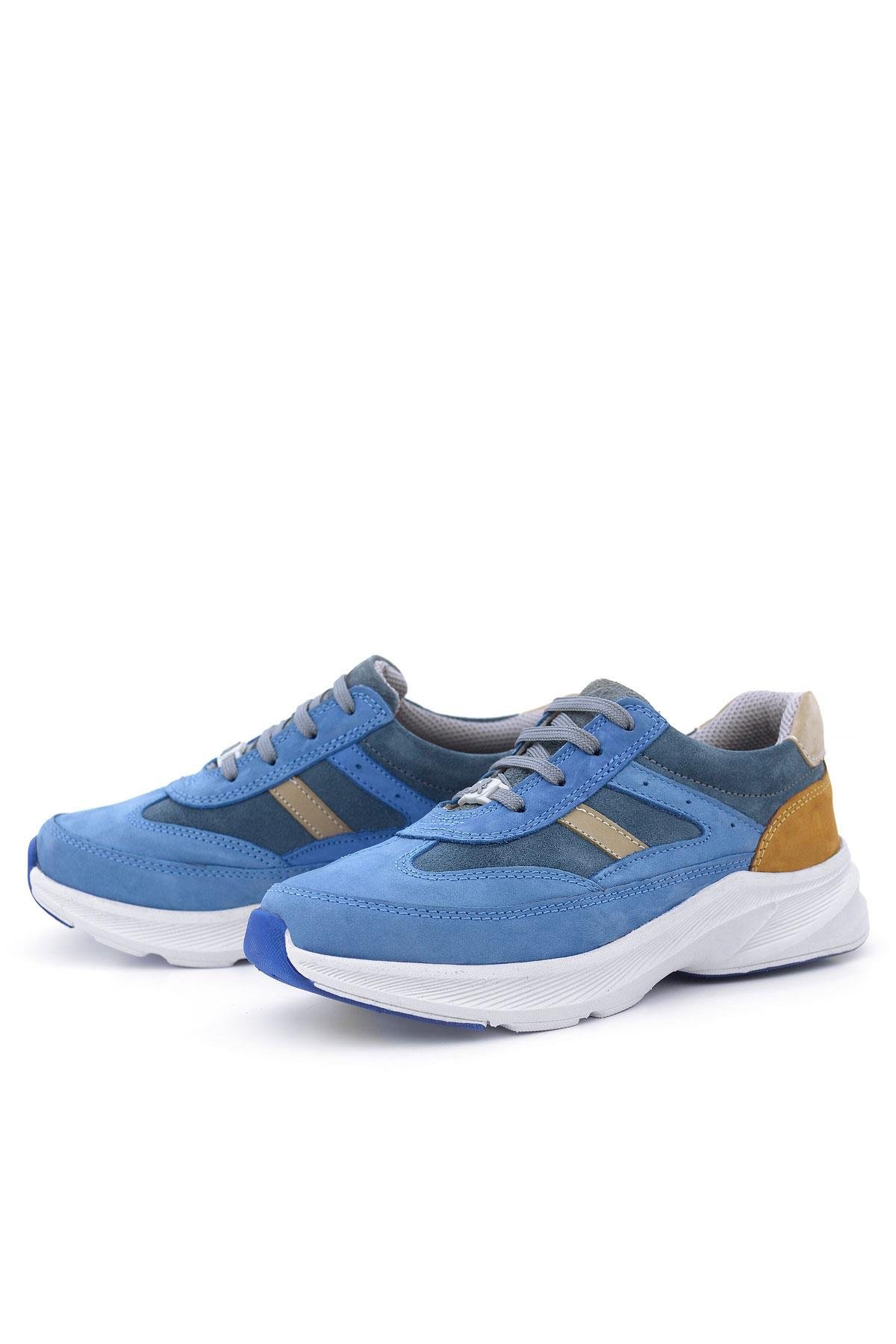 Hakiki Deri Anatomik Mavi Taba Bağcıklı Hafif Çocuk Spor Ayakkabı - Görsel 6