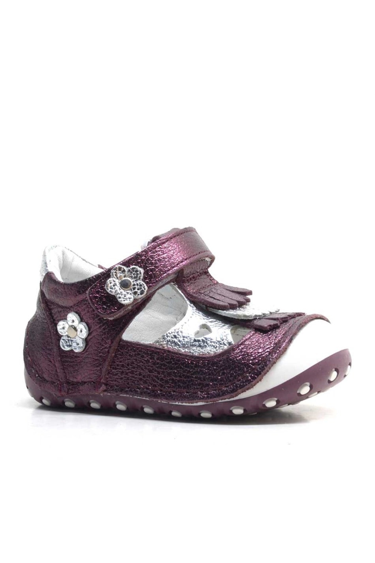 Hakiki Deri Püsküllü Bordo Cırtlı Yazlık İlk Adım Ayakkabı - Görsel 2