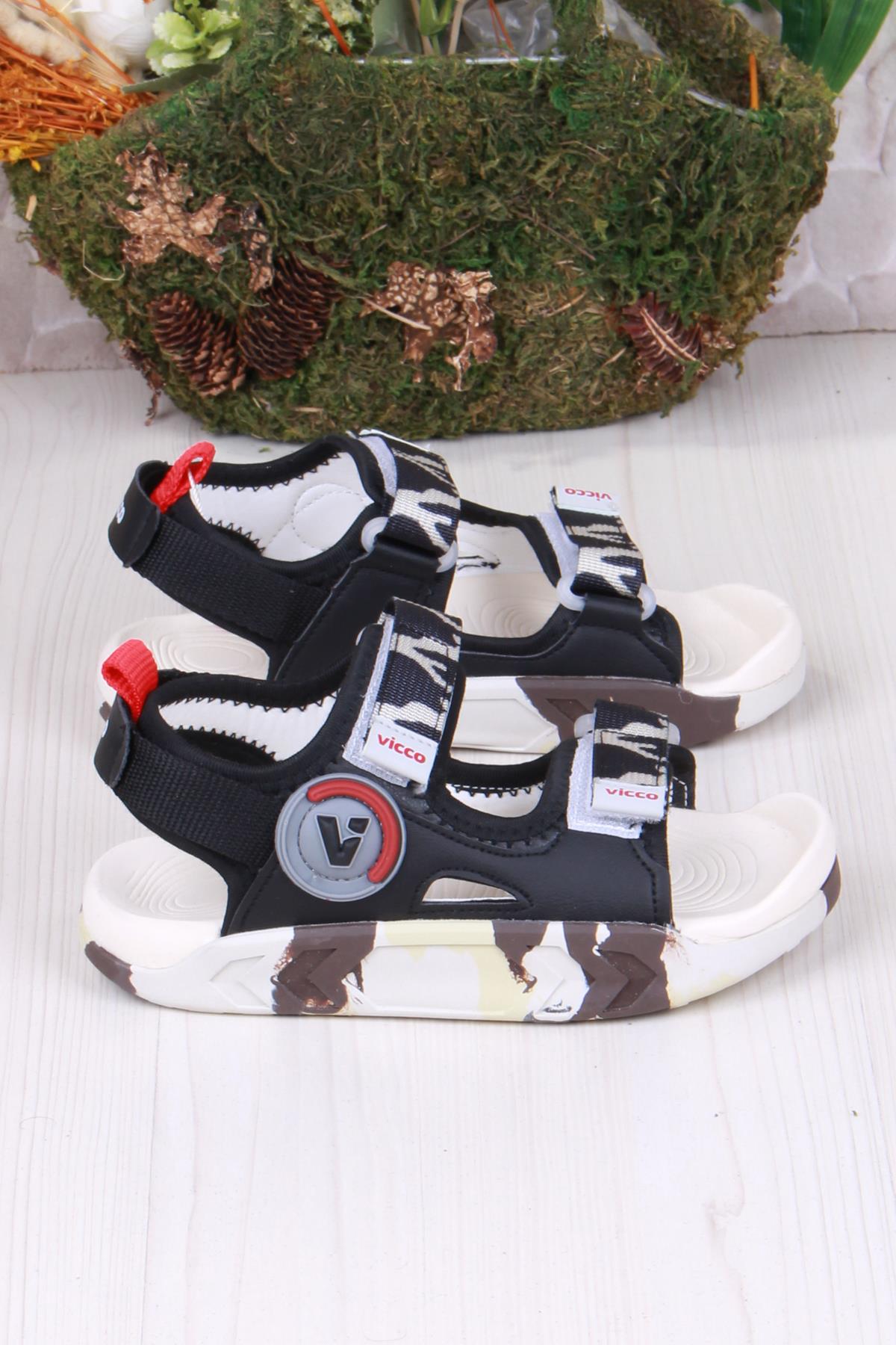 332.P25Y.206 Siyah Tape Rahat Esnek Erkek Çocuk Sandalet - Görsel 2