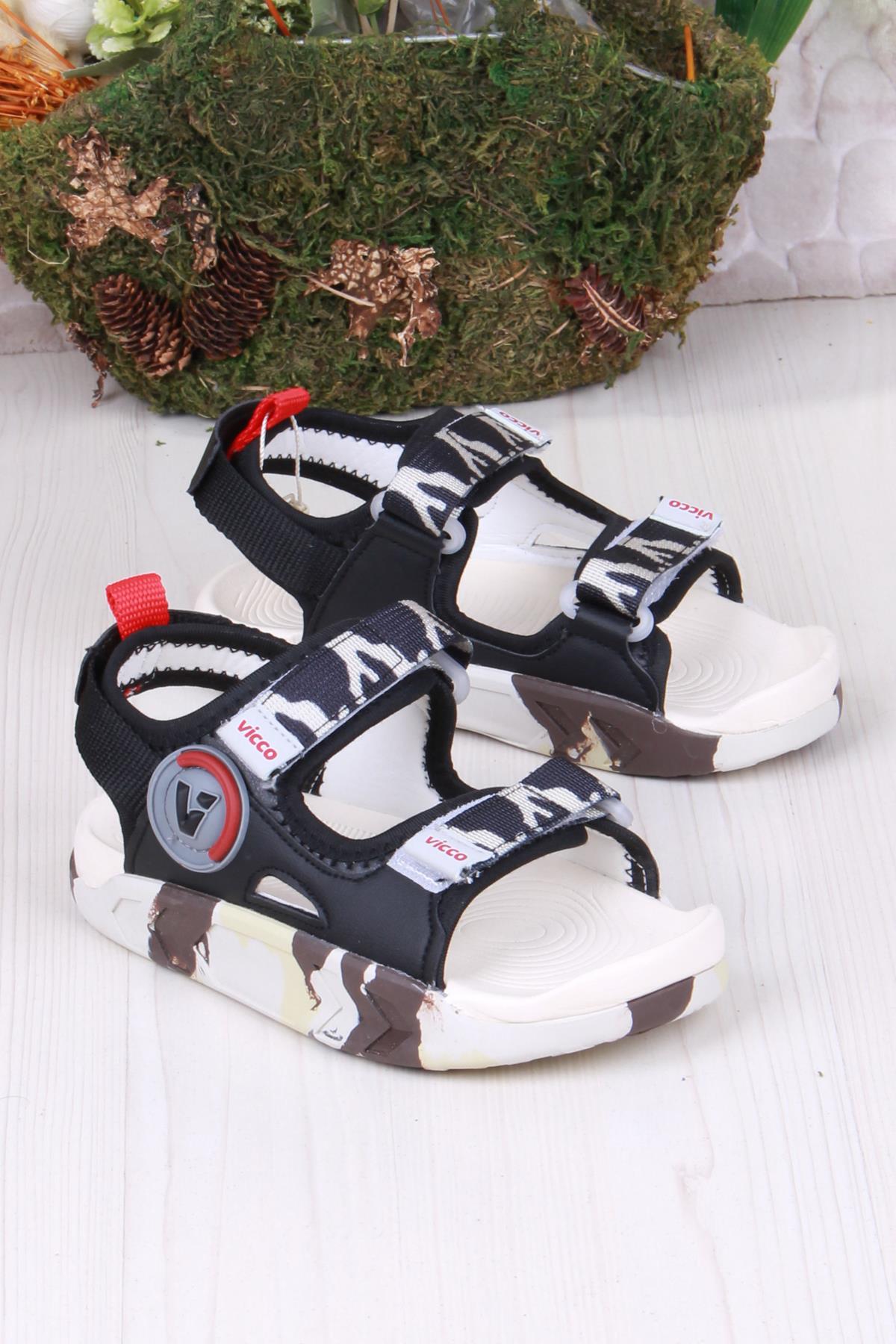 332.P25Y.206 Siyah Tape Rahat Esnek Erkek Çocuk Sandalet - Görsel 3