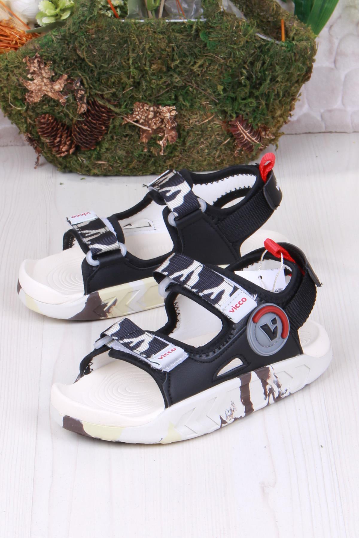 332.P25Y.206 Siyah Tape Rahat Esnek Erkek Çocuk Sandalet - Görsel 4