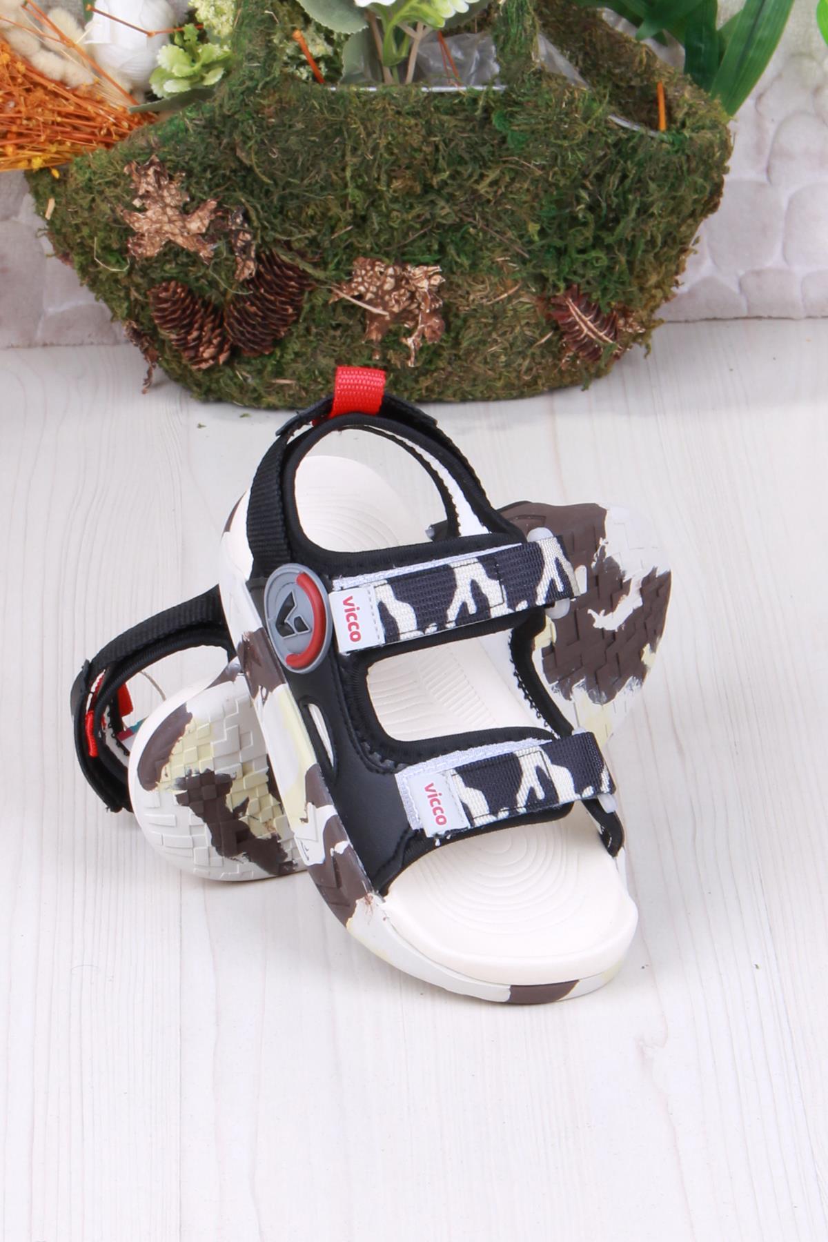 332.P25Y.206 Siyah Tape Rahat Esnek Erkek Çocuk Sandalet - Görsel 5