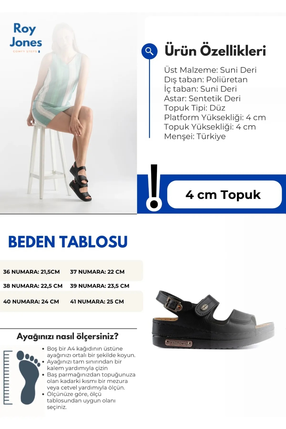 3014 Ortopedik Çift Bantlı Tokalı Kadın Sandalet - Görsel 3