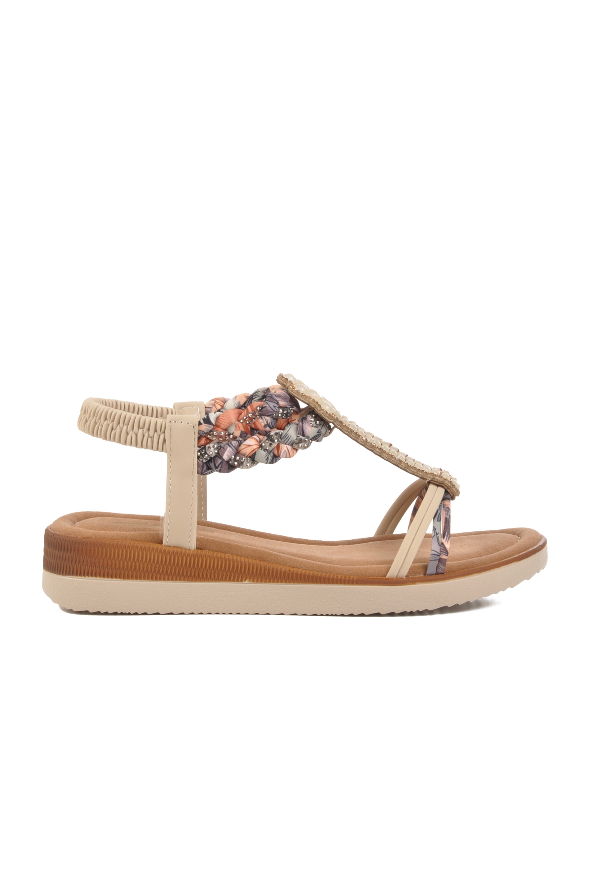 Bej İşlemeli Hafif İnce Taban Kadın Sandalet 358131 Z - Görsel 2