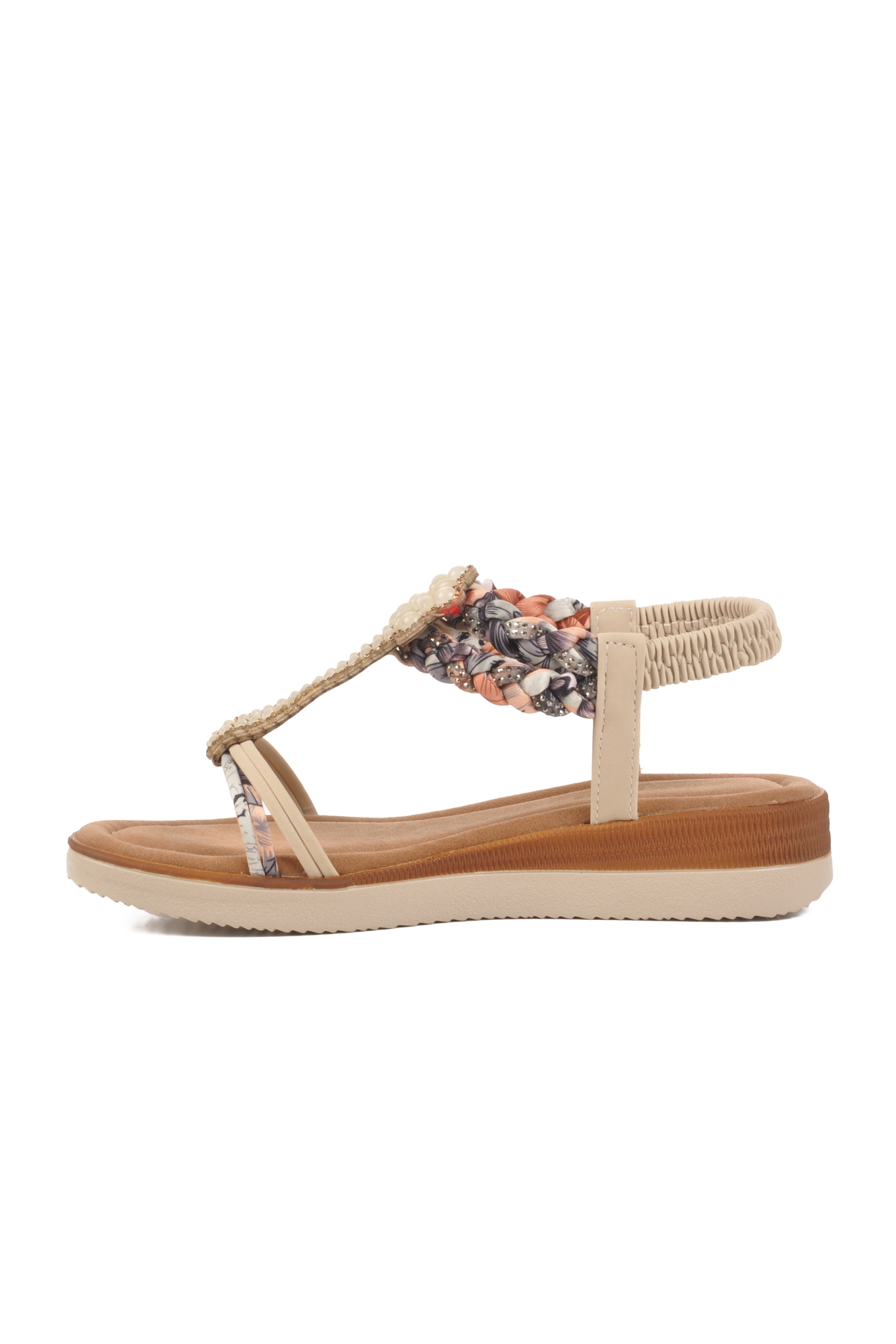 Bej İşlemeli Hafif İnce Taban Kadın Sandalet 358131 Z - Görsel 3